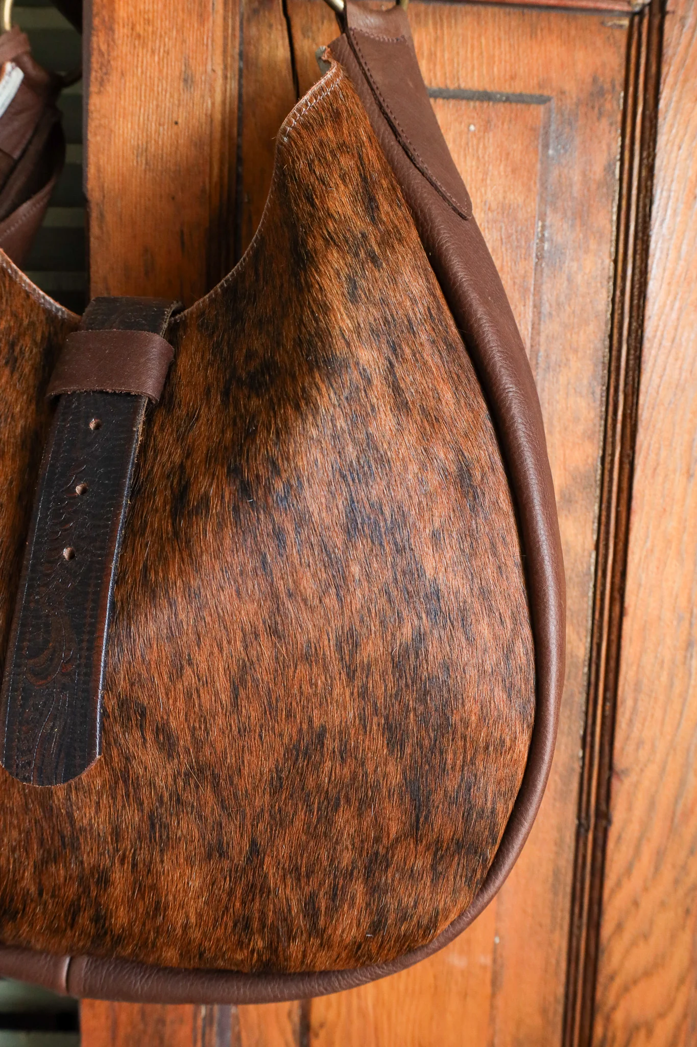 Two Bar West Hair on Hide Brindle Vintage Strap Bag - Image 3