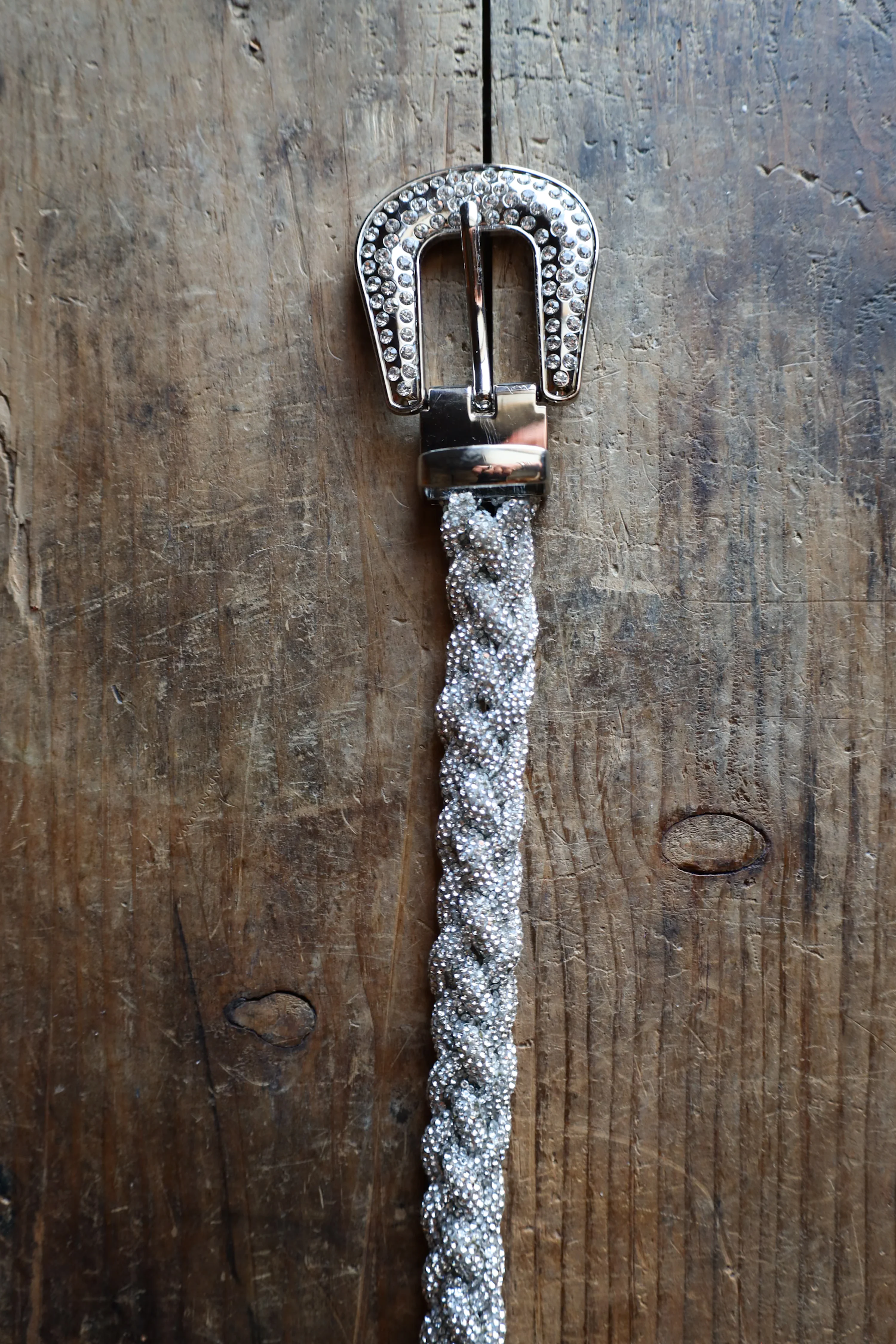 Angel Ranch Belt 3/4" Braided Rope Crystals Silver - Image 2