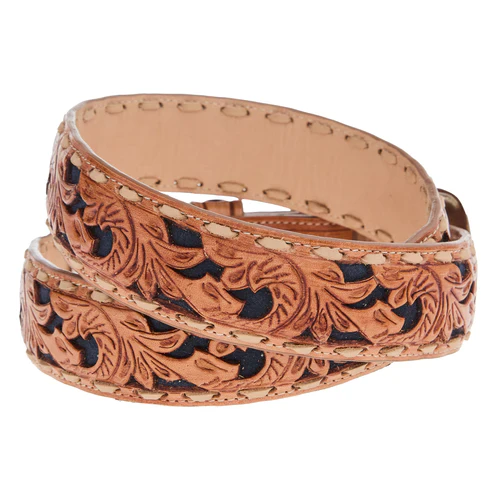 R. Watson Men's Navy Suede Underlay Natural Embossed Belt - Image 2