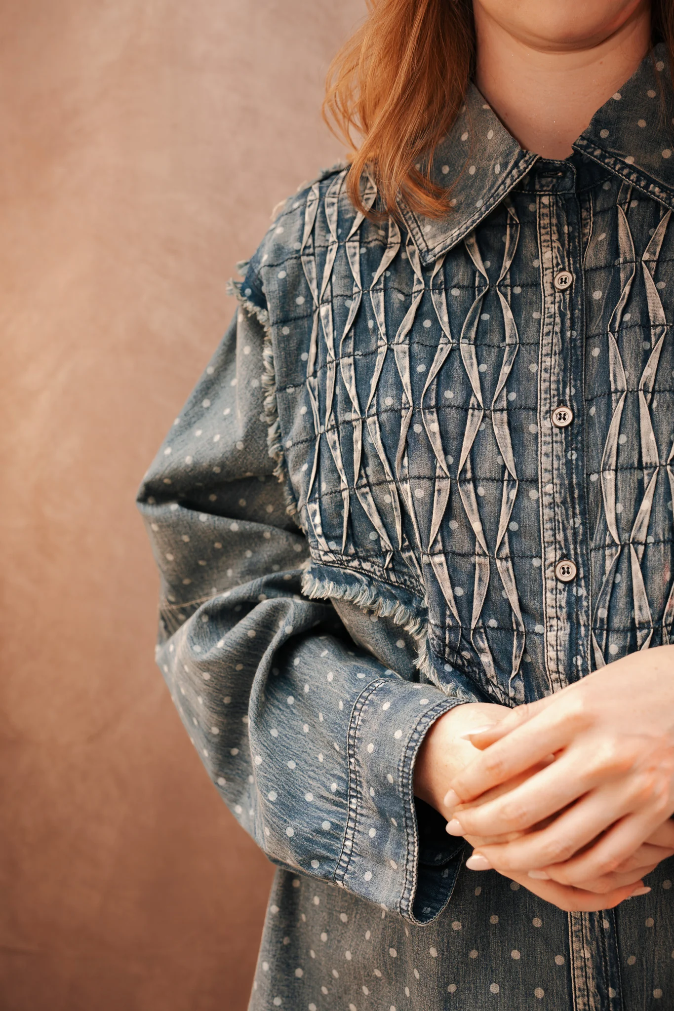 A Rare Bird Denim Dot Button Down Blouse - Image 2