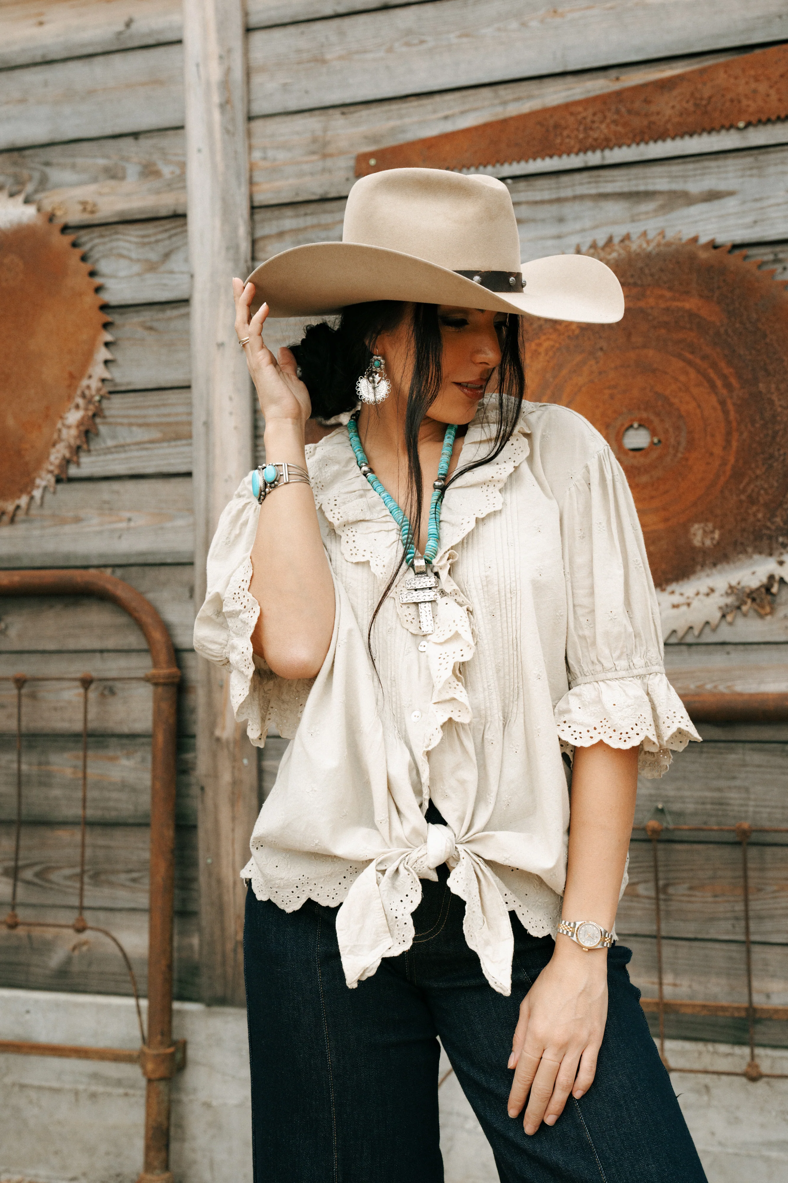 A Rare Bird Eyelet Trim Short Sleeve Blouse - Image 3