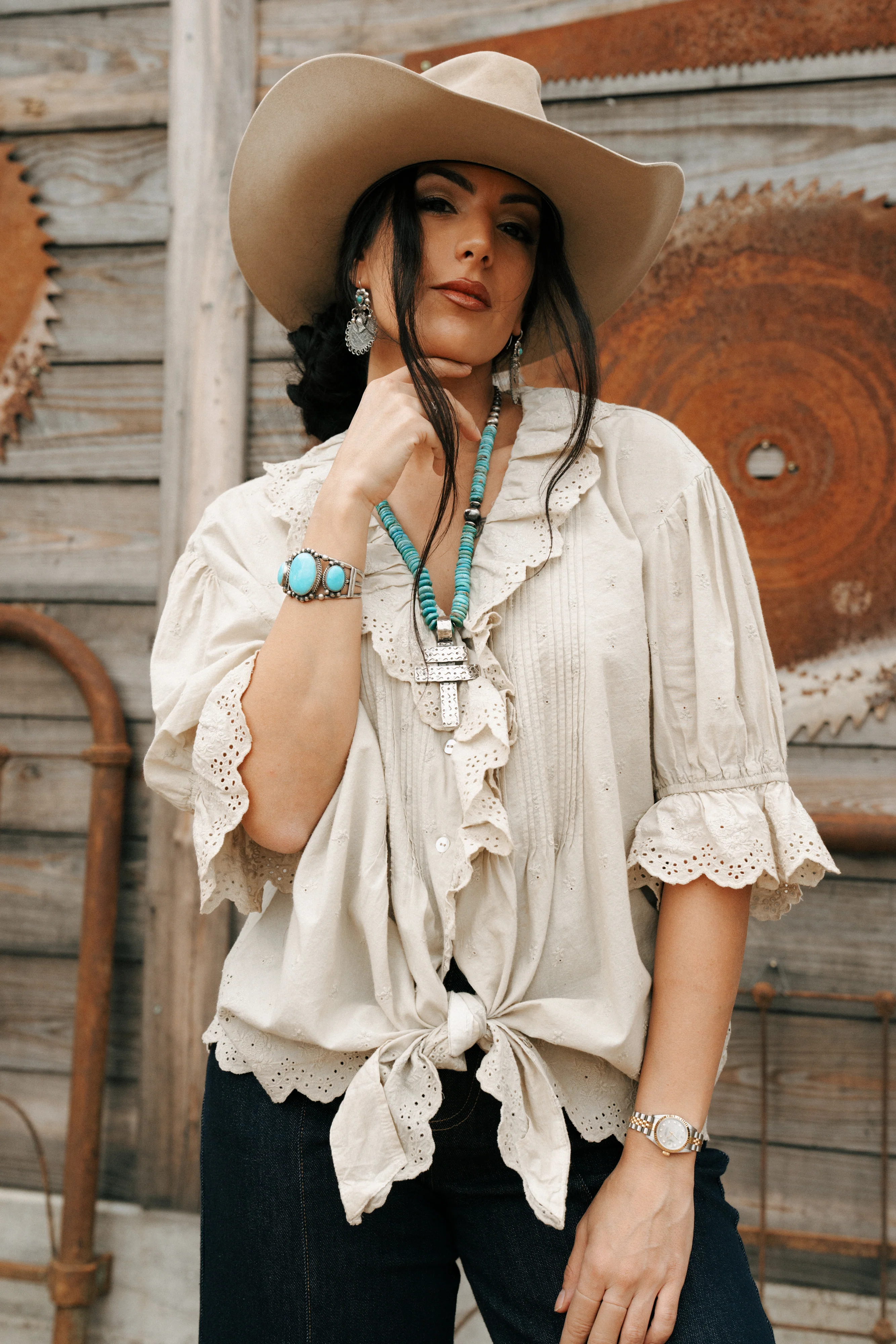 A Rare Bird Eyelet Trim Short Sleeve Blouse - Image 4