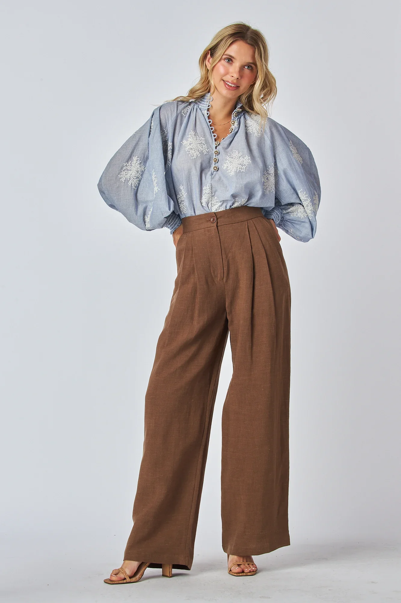 YNAKIM MADISON SMOCK STRIPE LONG SLEEVE BLOUSE - Image 2
