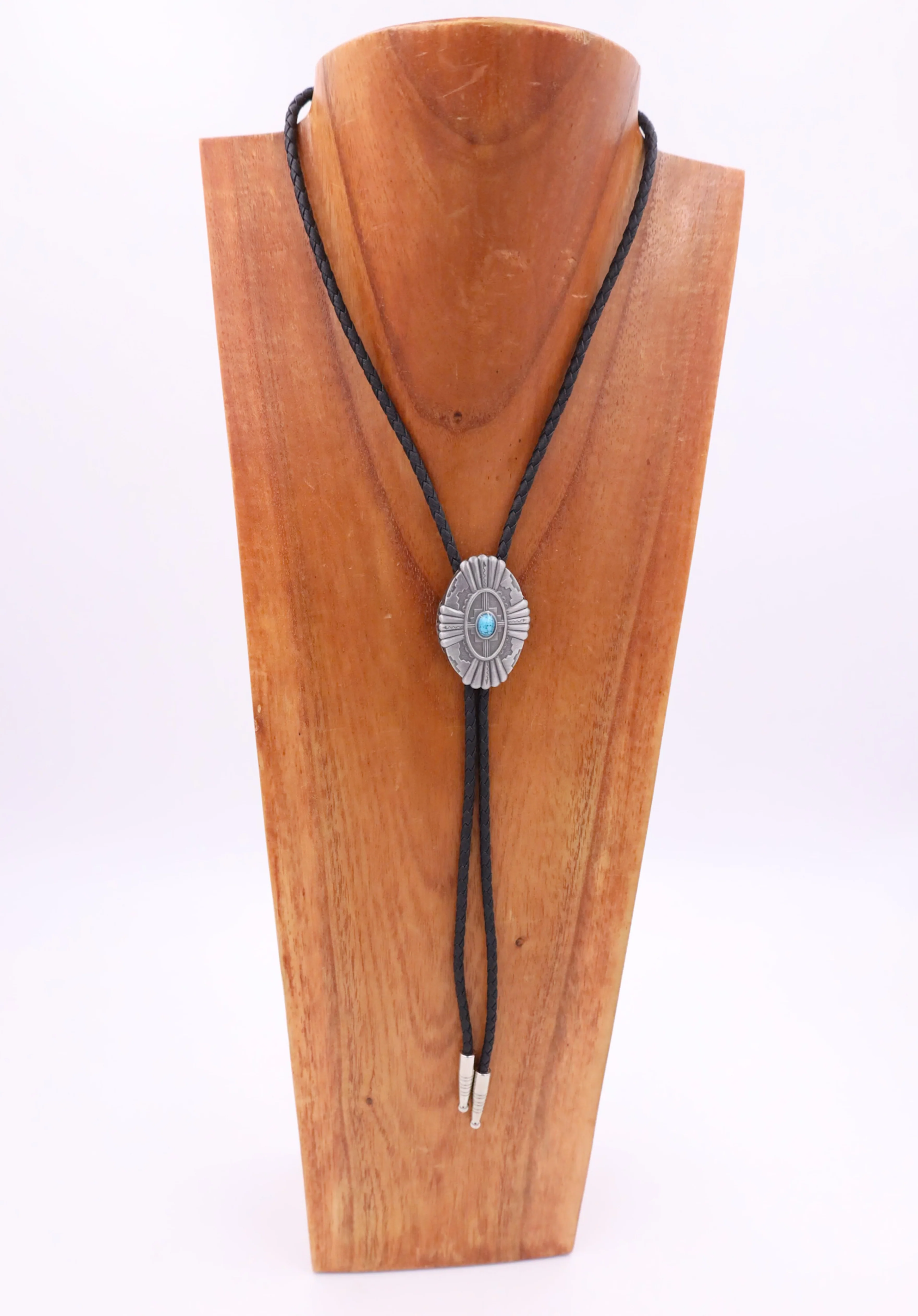 ANTIQUE CONCHO WITH TURQUOISE STONE BOLO