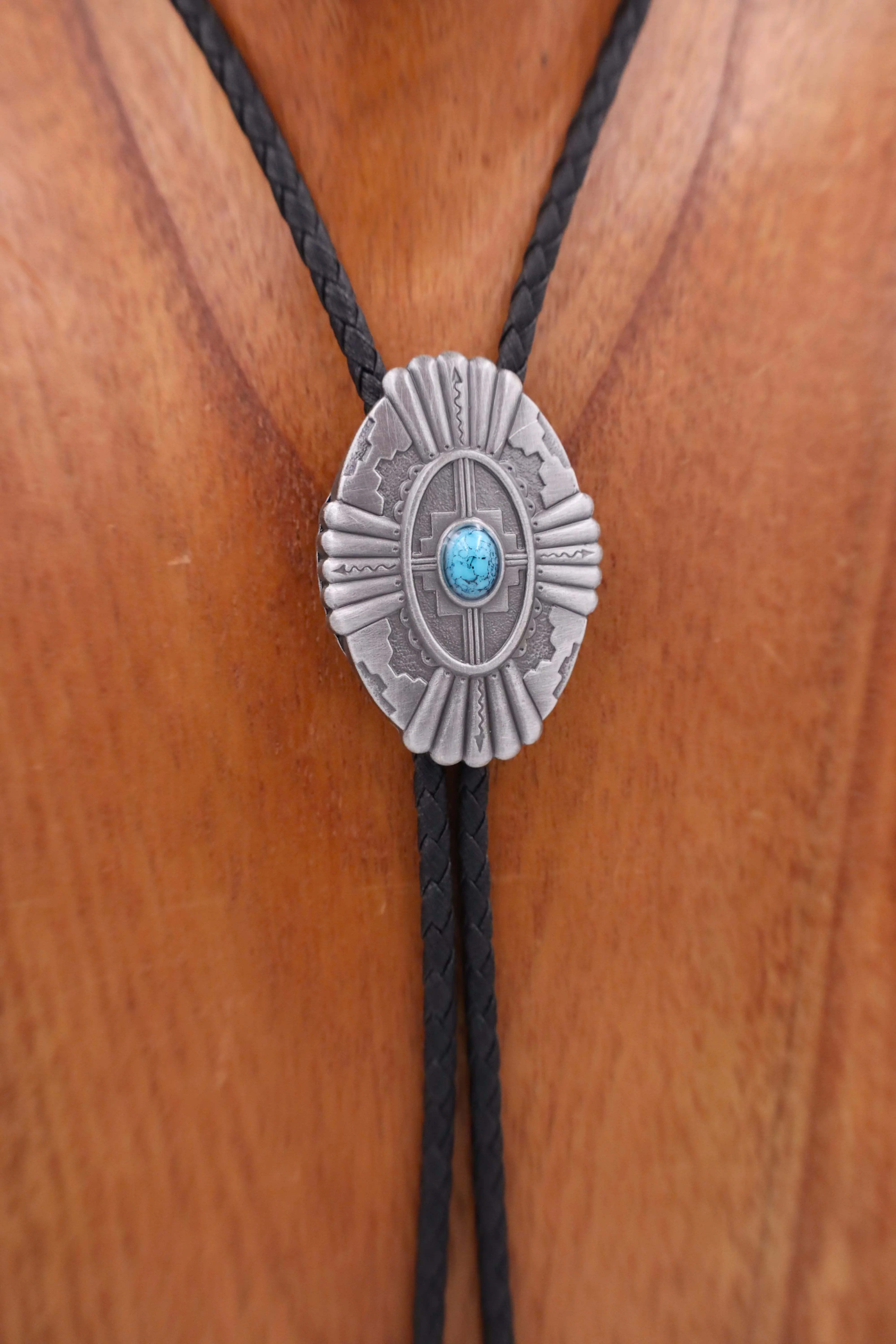 ANTIQUE CONCHO WITH TURQUOISE STONE BOLO - Image 2