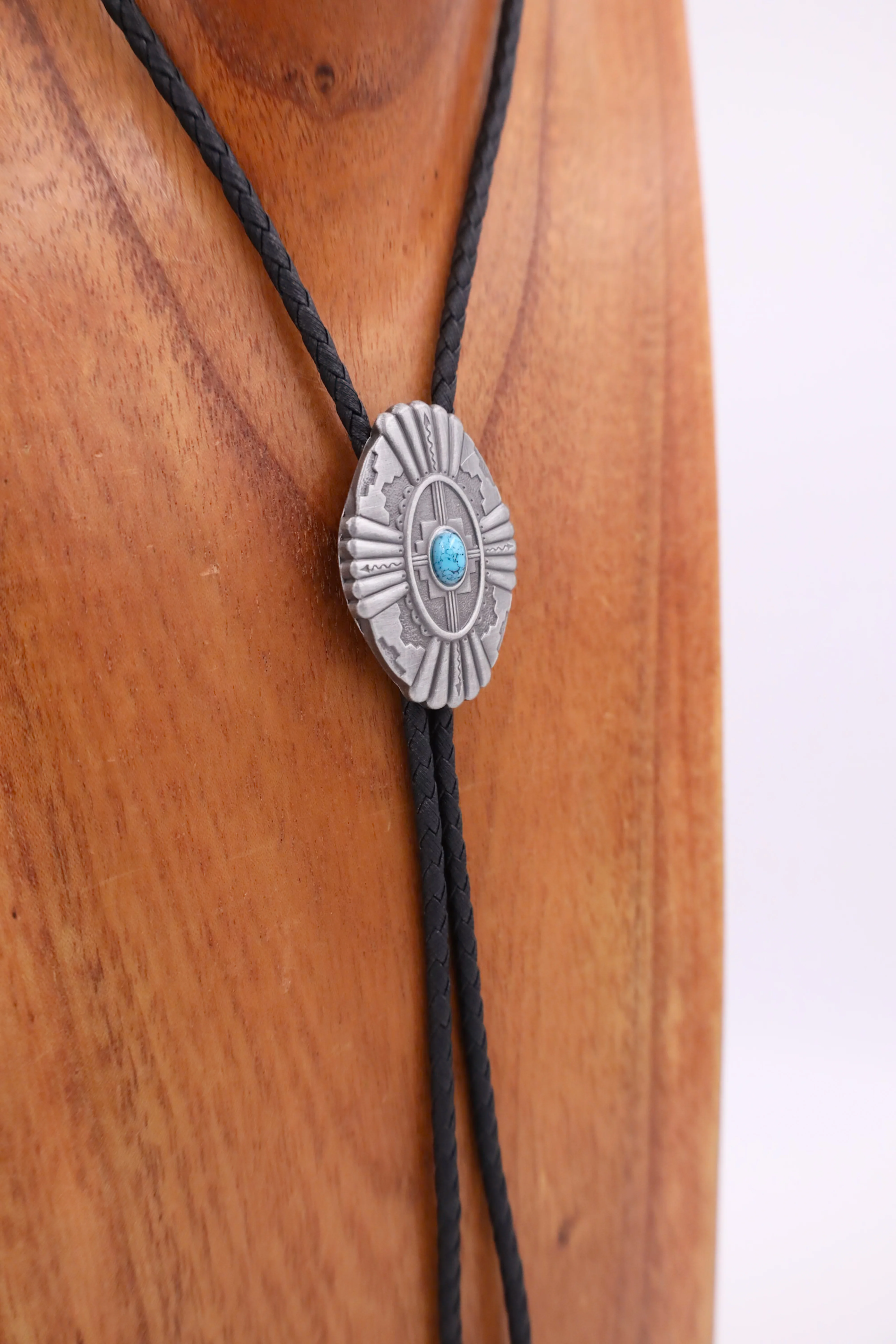 ANTIQUE CONCHO WITH TURQUOISE STONE BOLO - Image 3