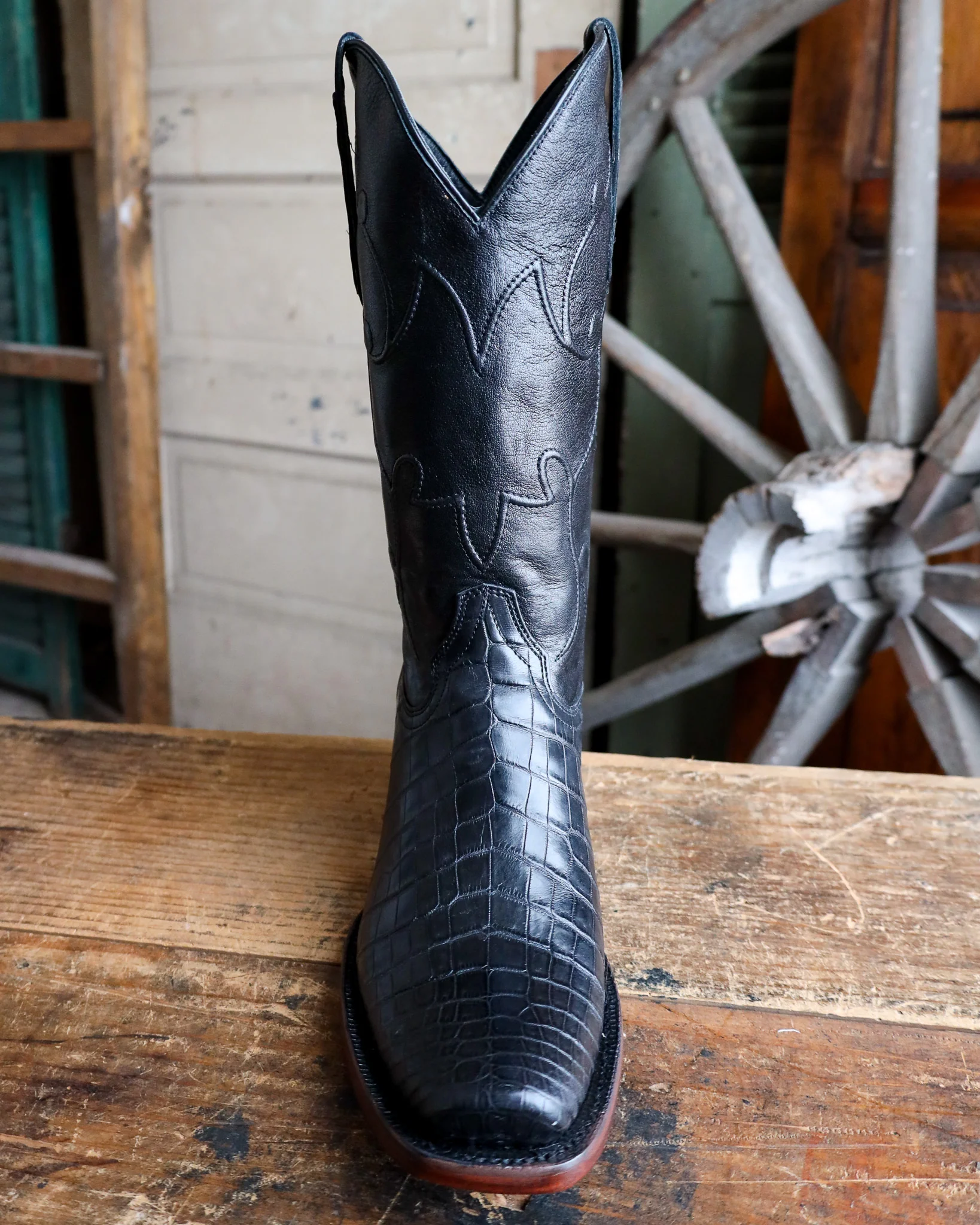 R. Watson Men's Black Alligator Western 13" Boots - Image 3