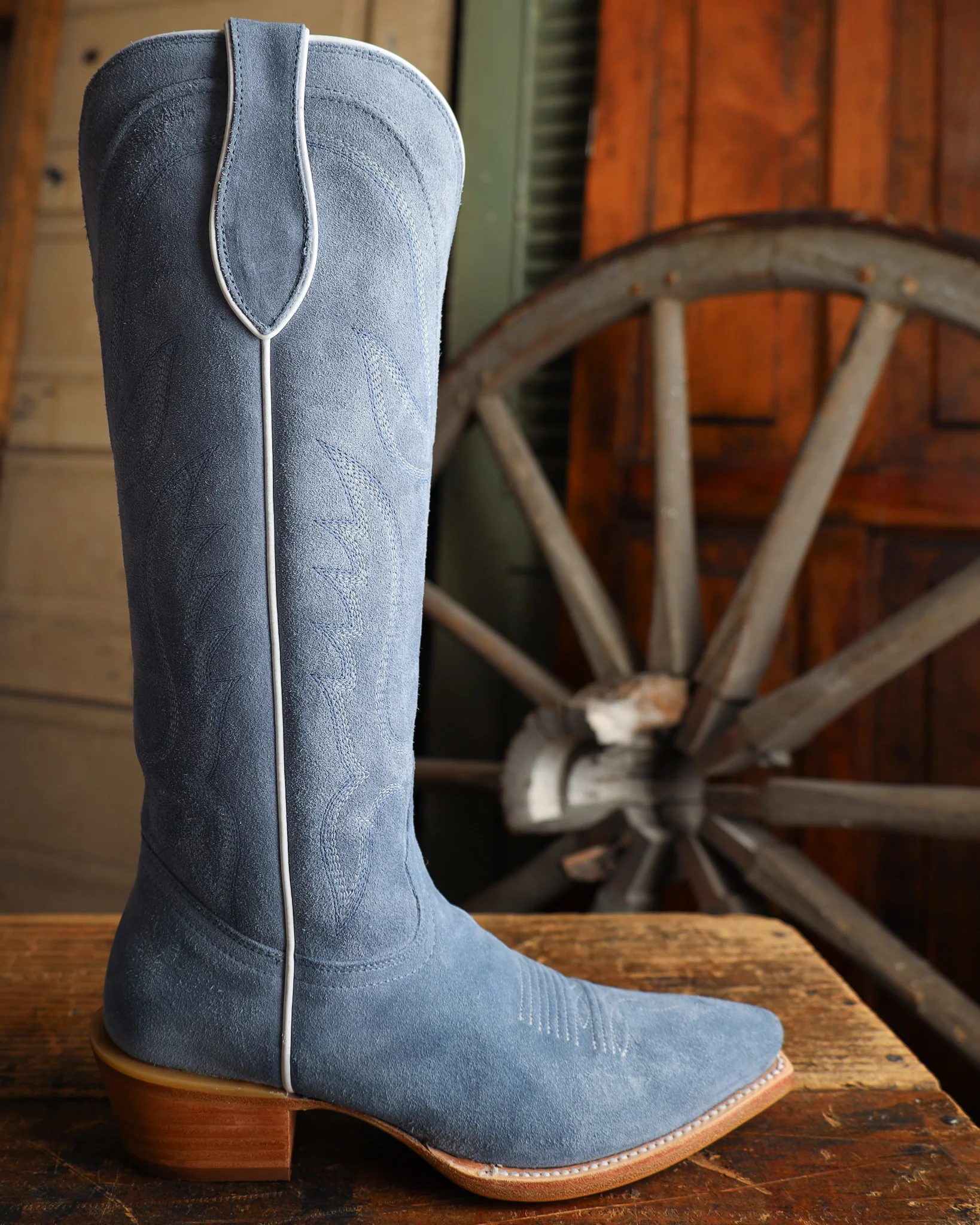 Tony Lama Women's Liz Suede 15" Boot- Denim