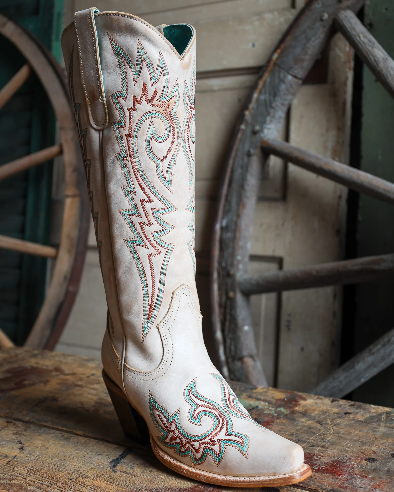 Corral Women's Blue And Red Embroidery Bone Snip Toe 15" Cowboy Boot - Image 2