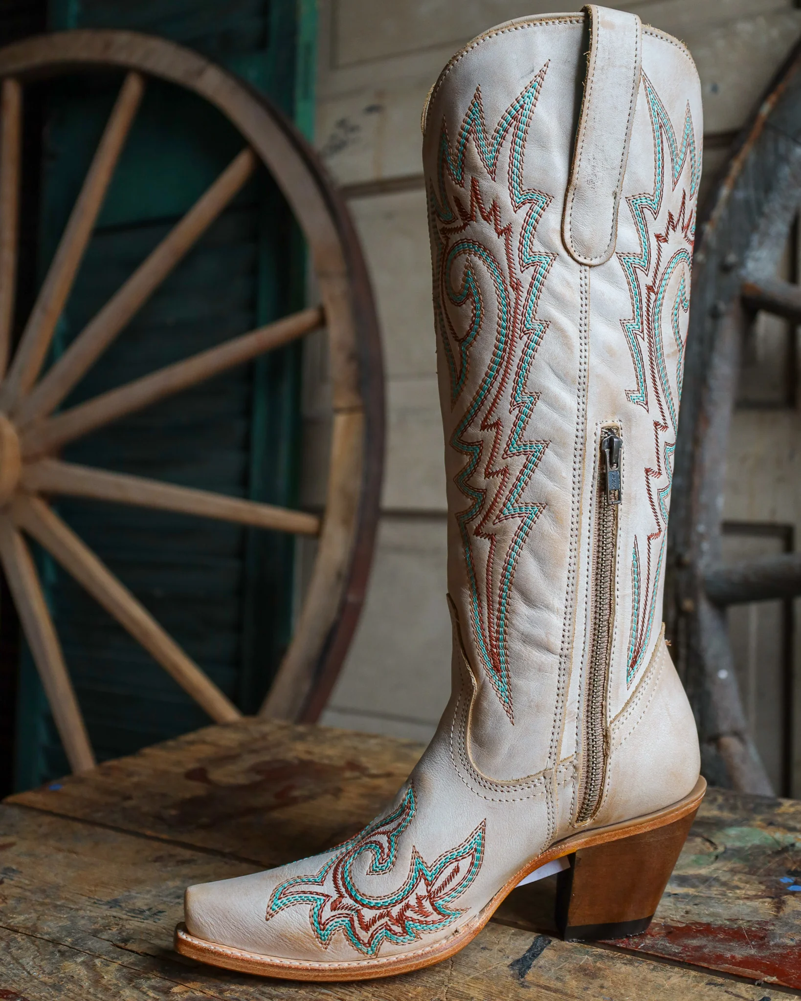 Corral Women's Blue And Red Embroidery Bone Snip Toe 15" Cowboy Boot - Image 4