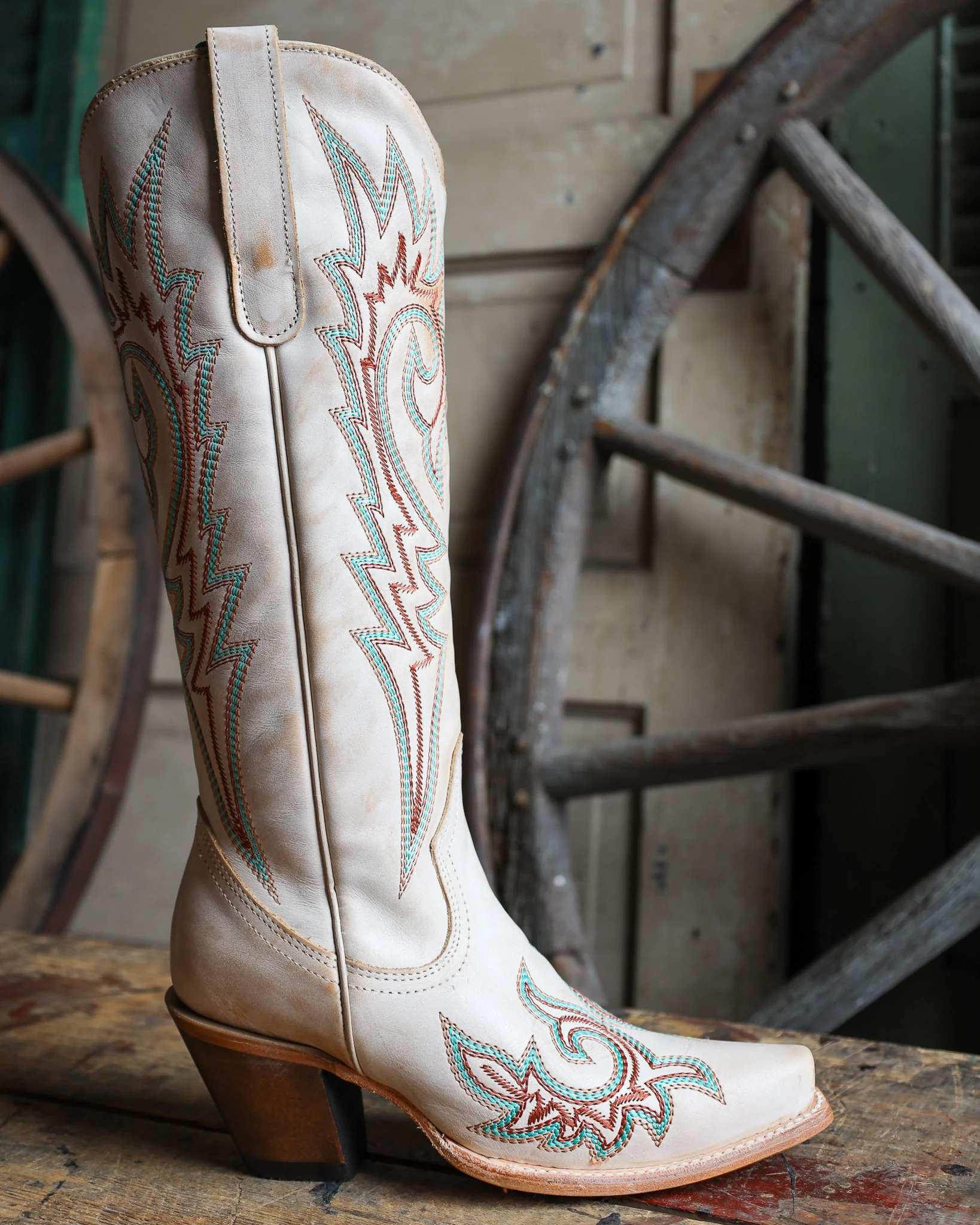 Corral Women's Blue And Red Embroidery Bone Snip Toe 15" Cowboy Boot - Image 7