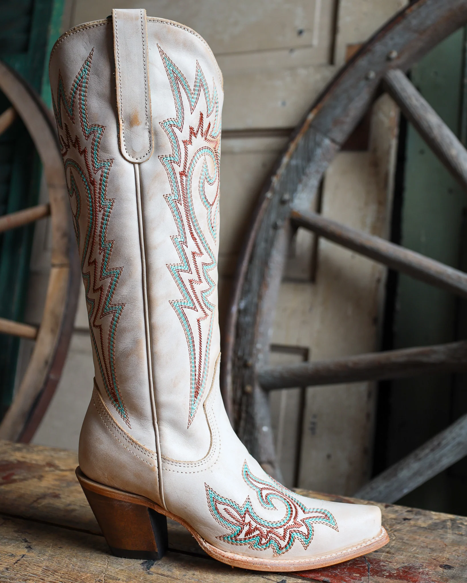 Corral Women's Blue And Red Embroidery Bone Snip Toe 15" Cowboy Boot - Image 8