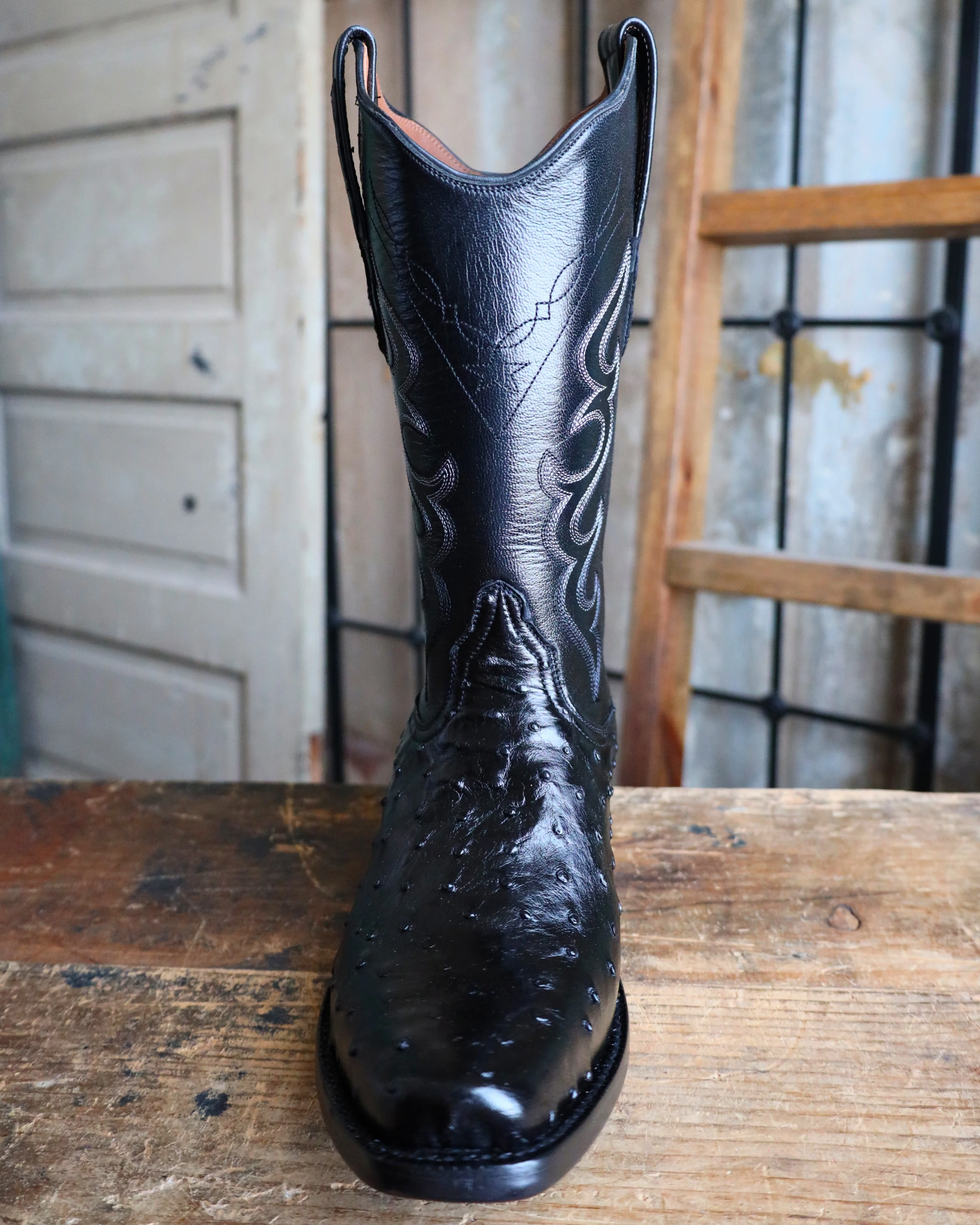 BLACK JACK FULL QUILL OSTRICH BLACK 12" BOOT - Image 3