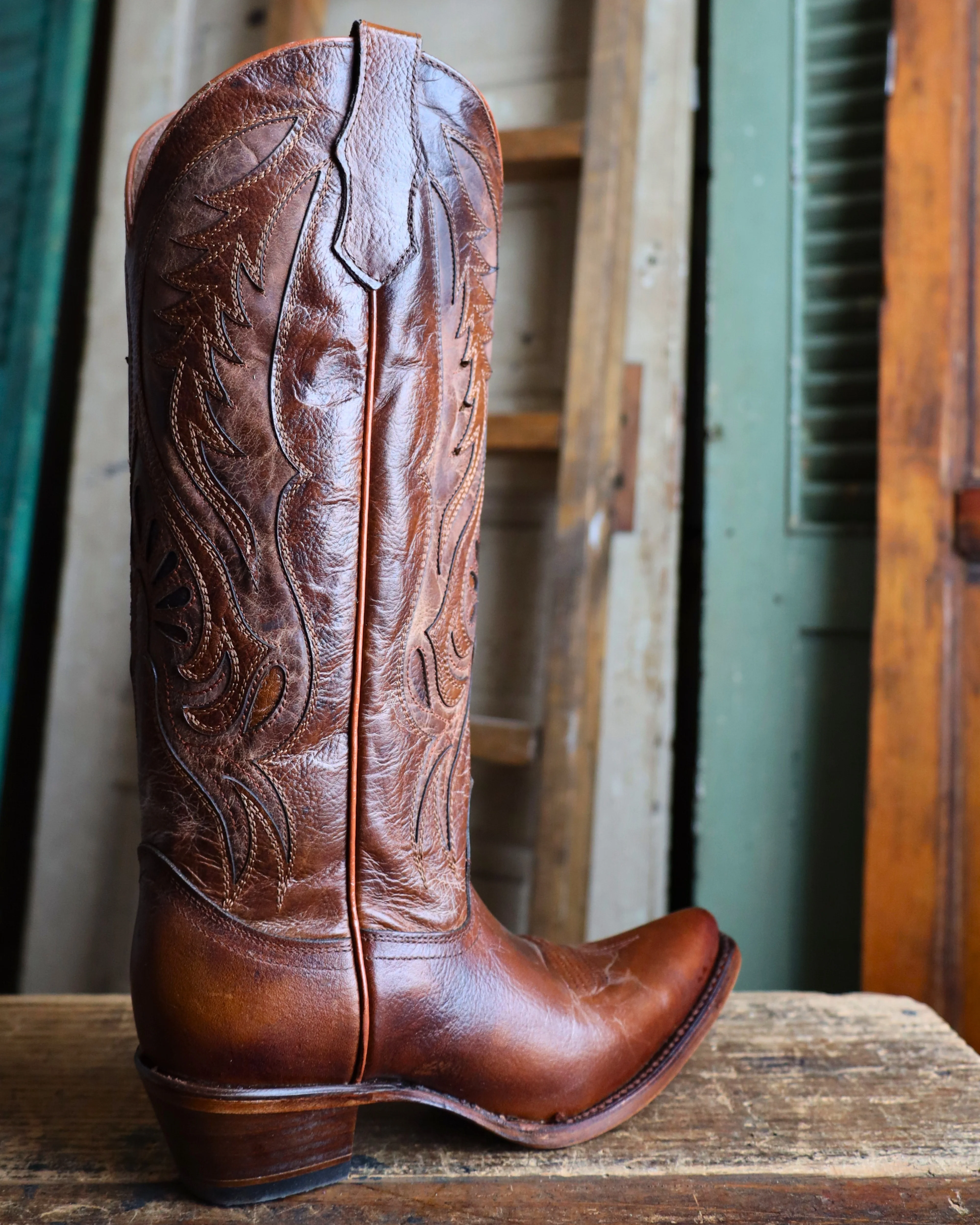 Circle G by Corral Women's Bronze with Inlays Snip Toe 14" Boots - Image 6