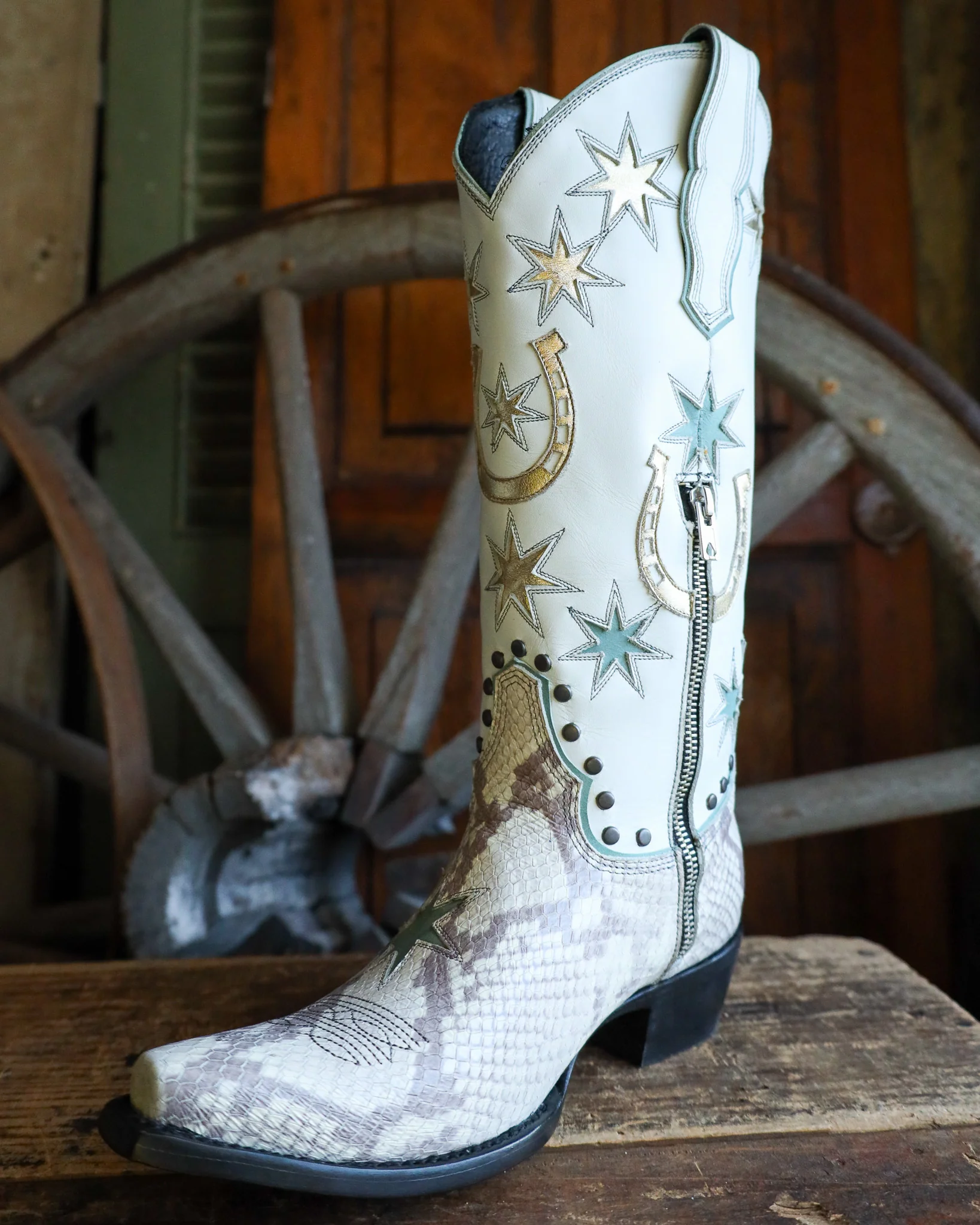 OLD GRINGO WOMEN'S LUCKY STAR 14" BOOT- CREAM AND BLUE - Image 5