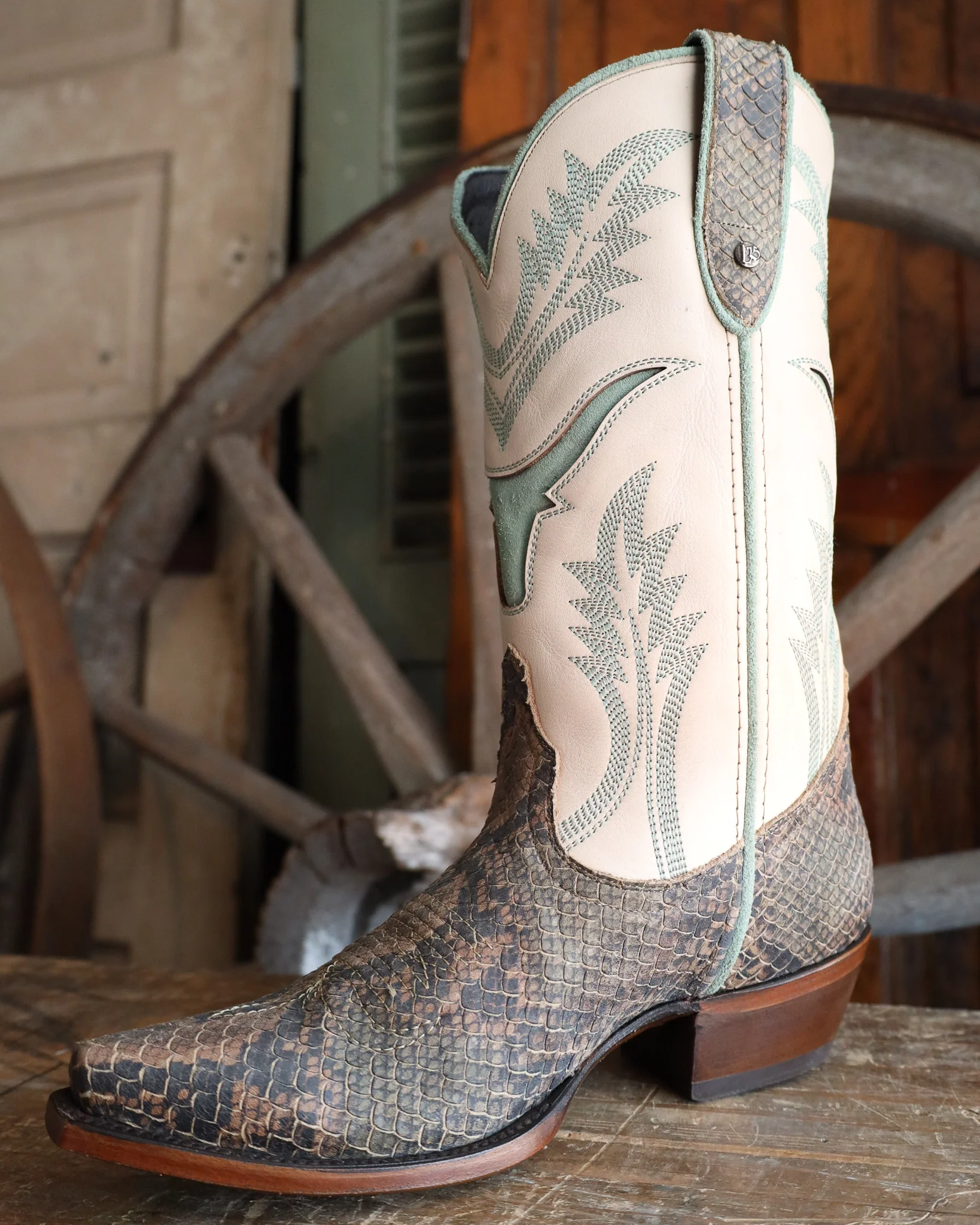 Maverick Exclusive Liberty Black 15th Birthday Steer Inlay Snake Print Boot - Image 5