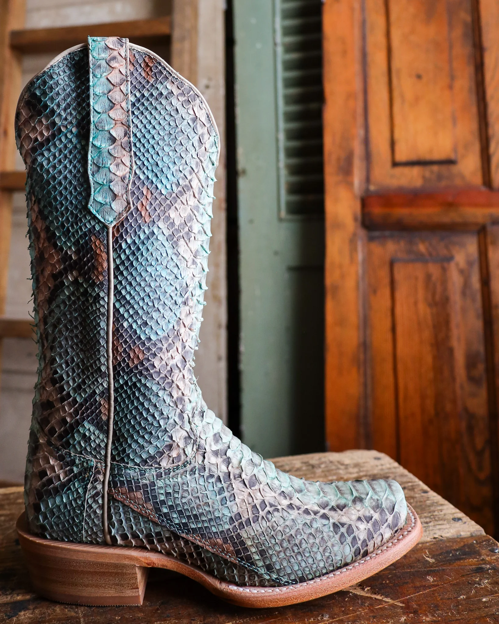 R. WATSON WOMEN'S TEAL AND COPPER PYTHON 14" BOOT