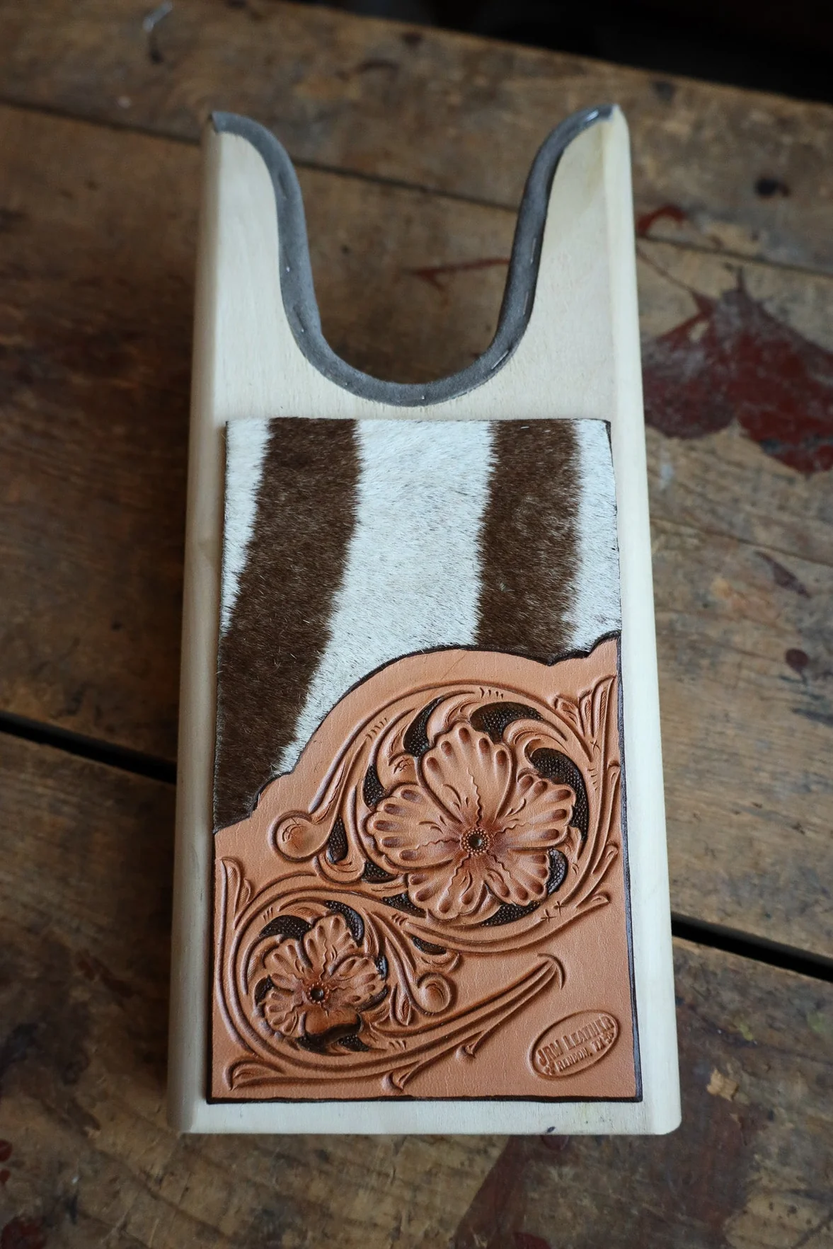 JRW Leather Zebra With Tooled Leather Boot Jack