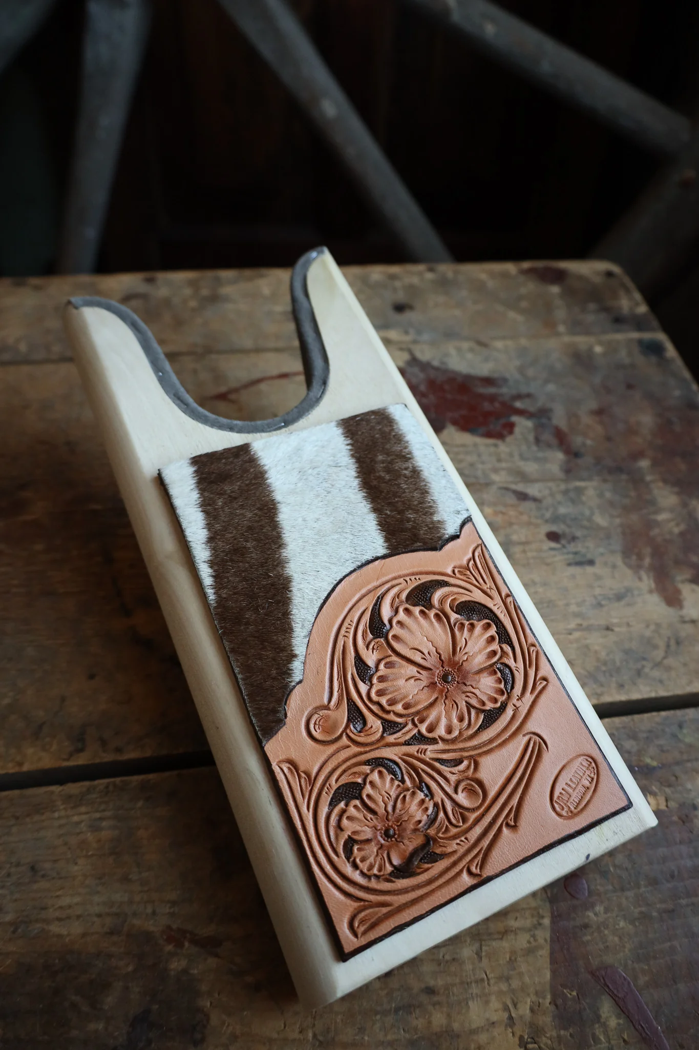 JRW Leather Zebra With Tooled Leather Boot Jack - Image 2