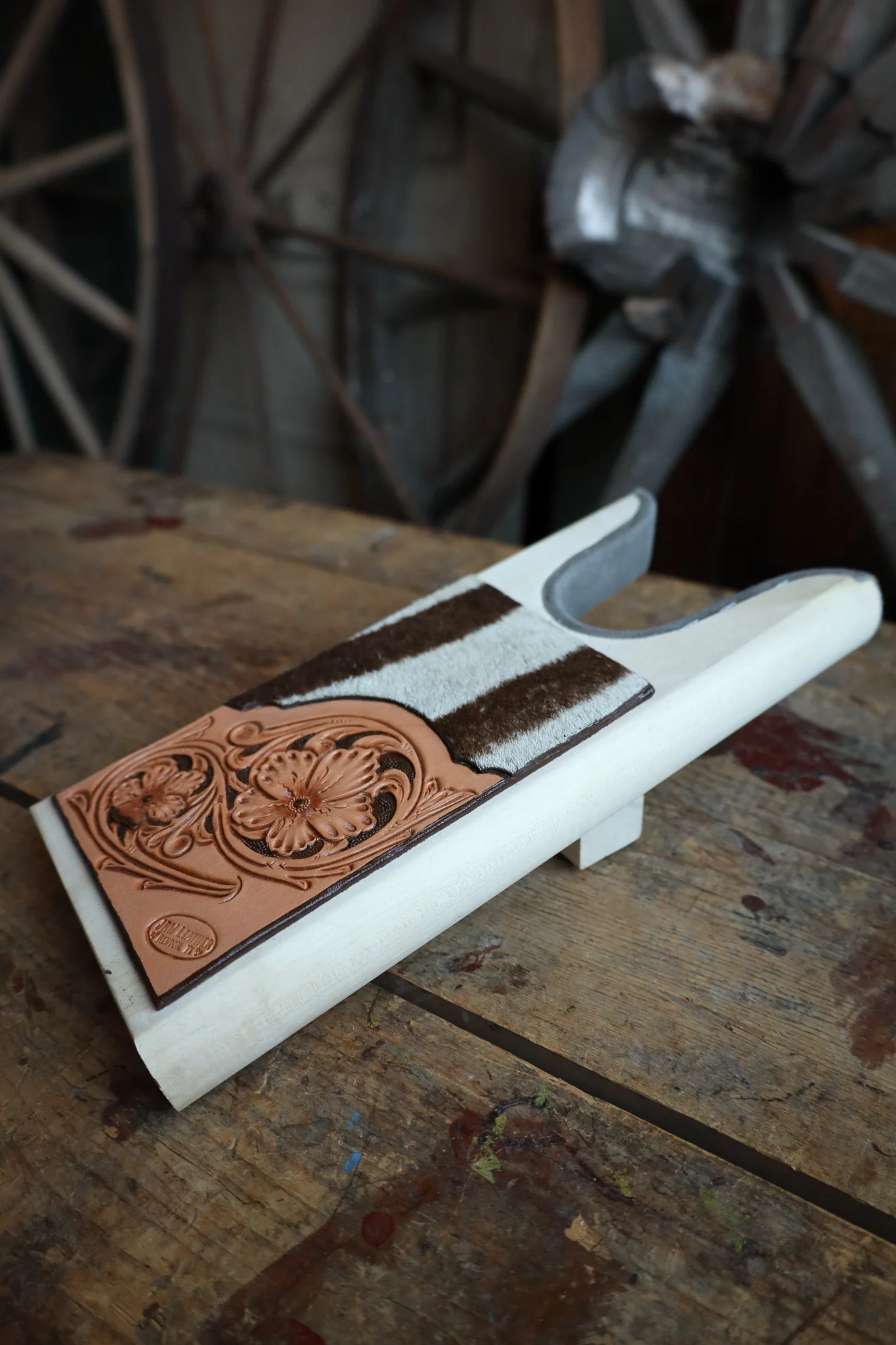JRW Leather Zebra With Tooled Leather Boot Jack - Image 3