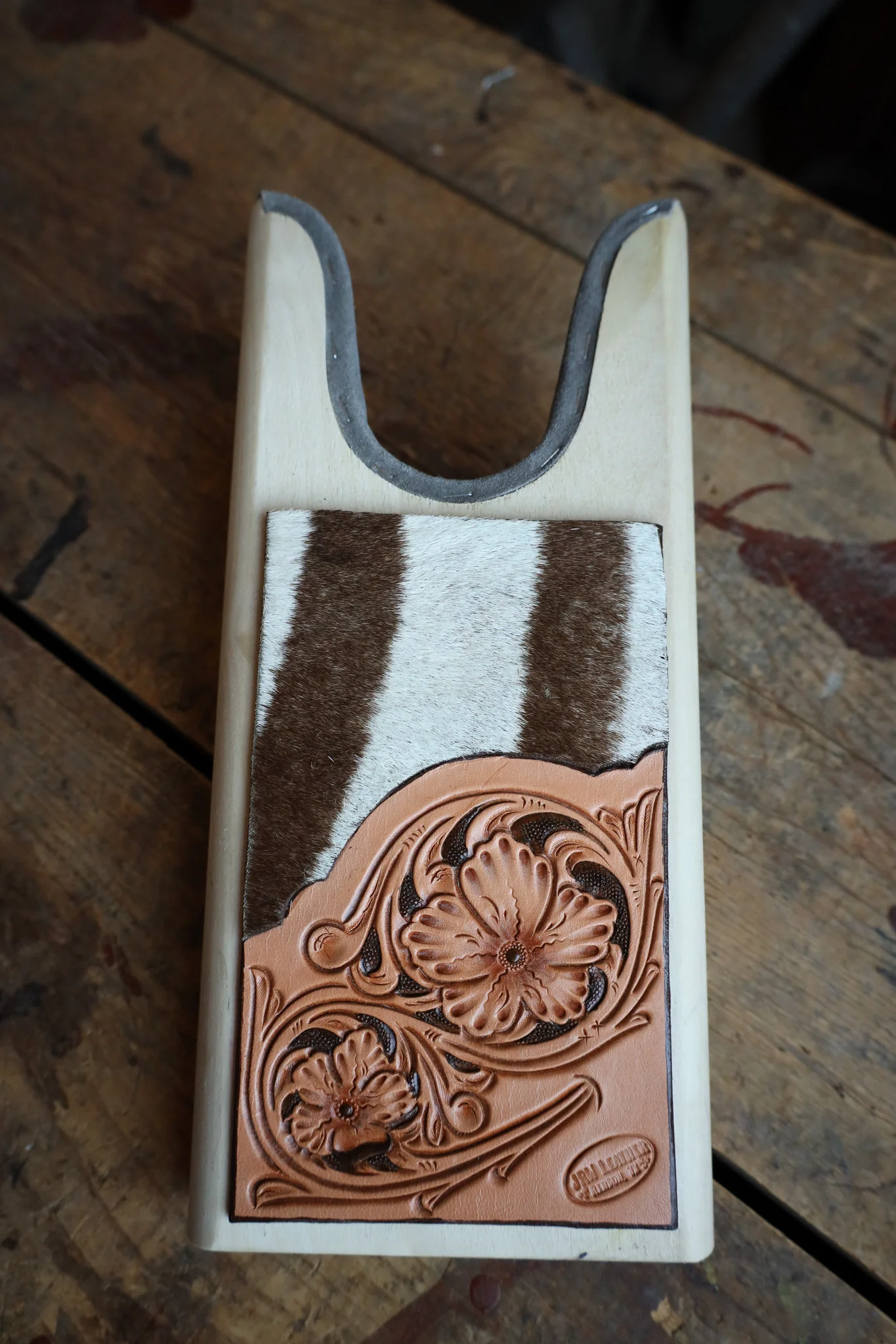 JRW Leather Zebra With Tooled Leather Boot Jack - Image 6