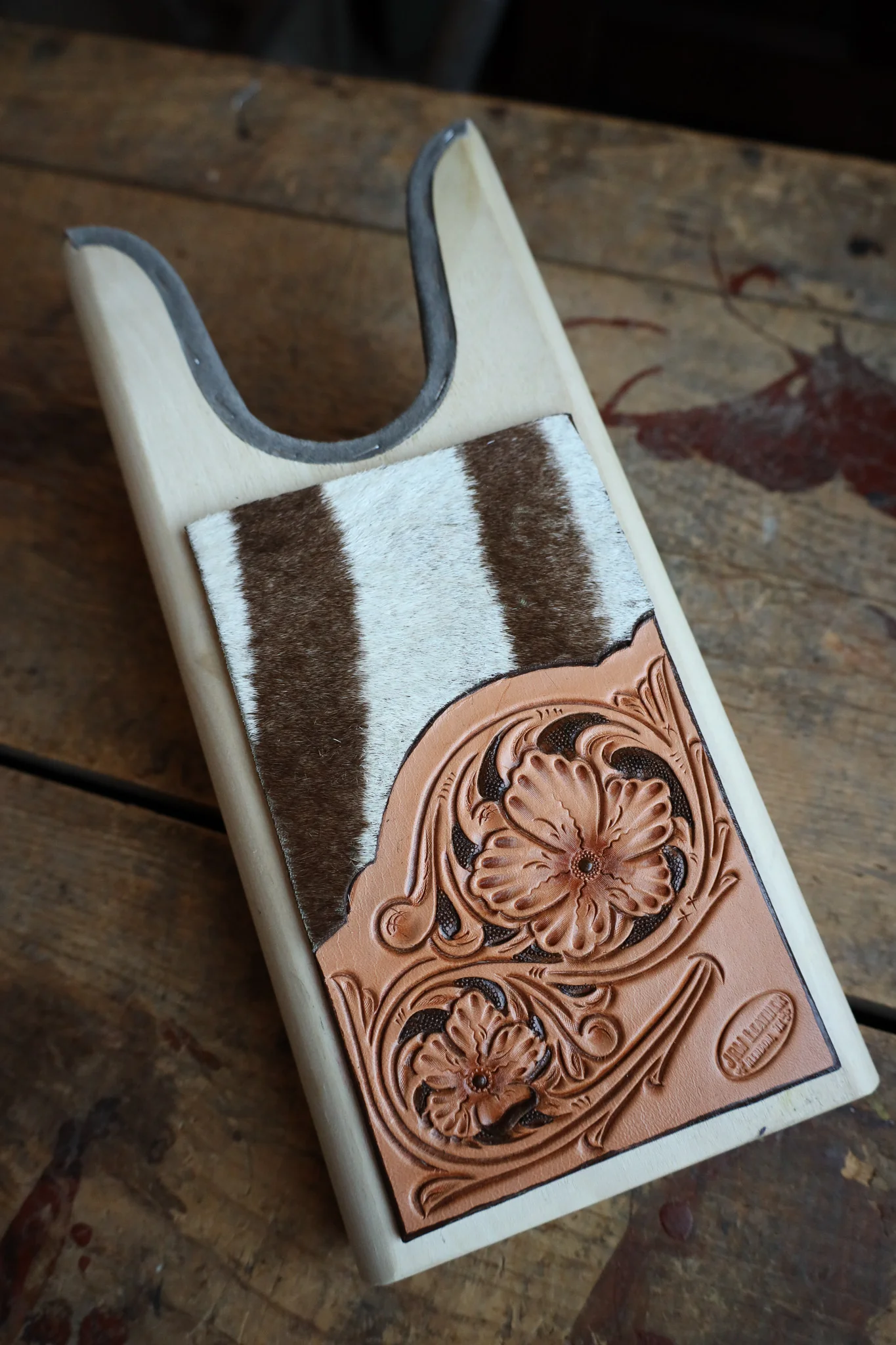 JRW Leather Zebra With Tooled Leather Boot Jack - Image 7