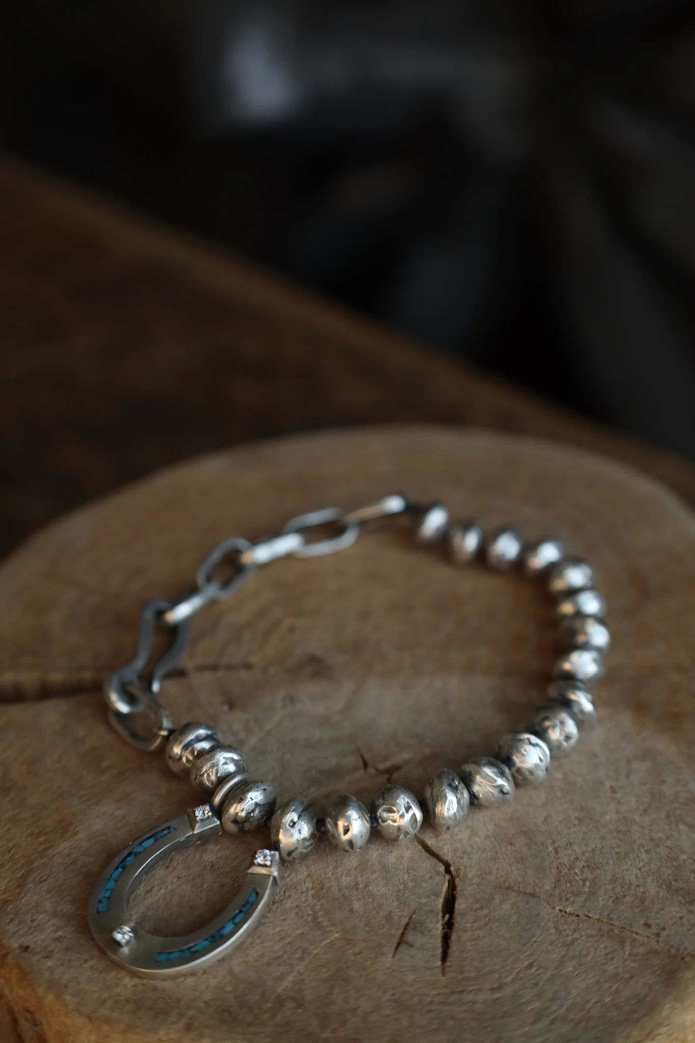 Love Tokens Sterling Silver Beads Horseshoe Turquoise Inlay Bracelet - Image 6