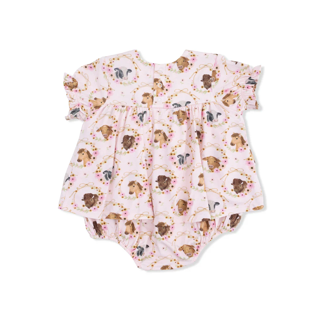 Angel Dear Farm Animals Floral Cameos Pink  Smocked Ruffle Bubble with Skirt - Image 2