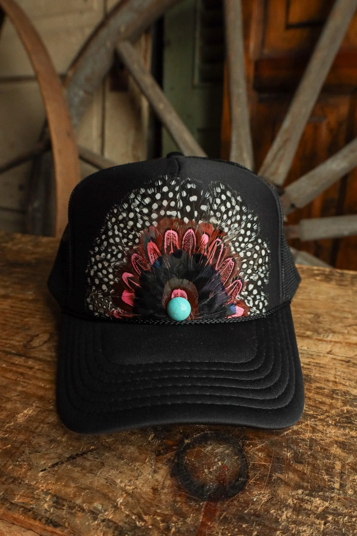 Feather Trucker Cap- Black