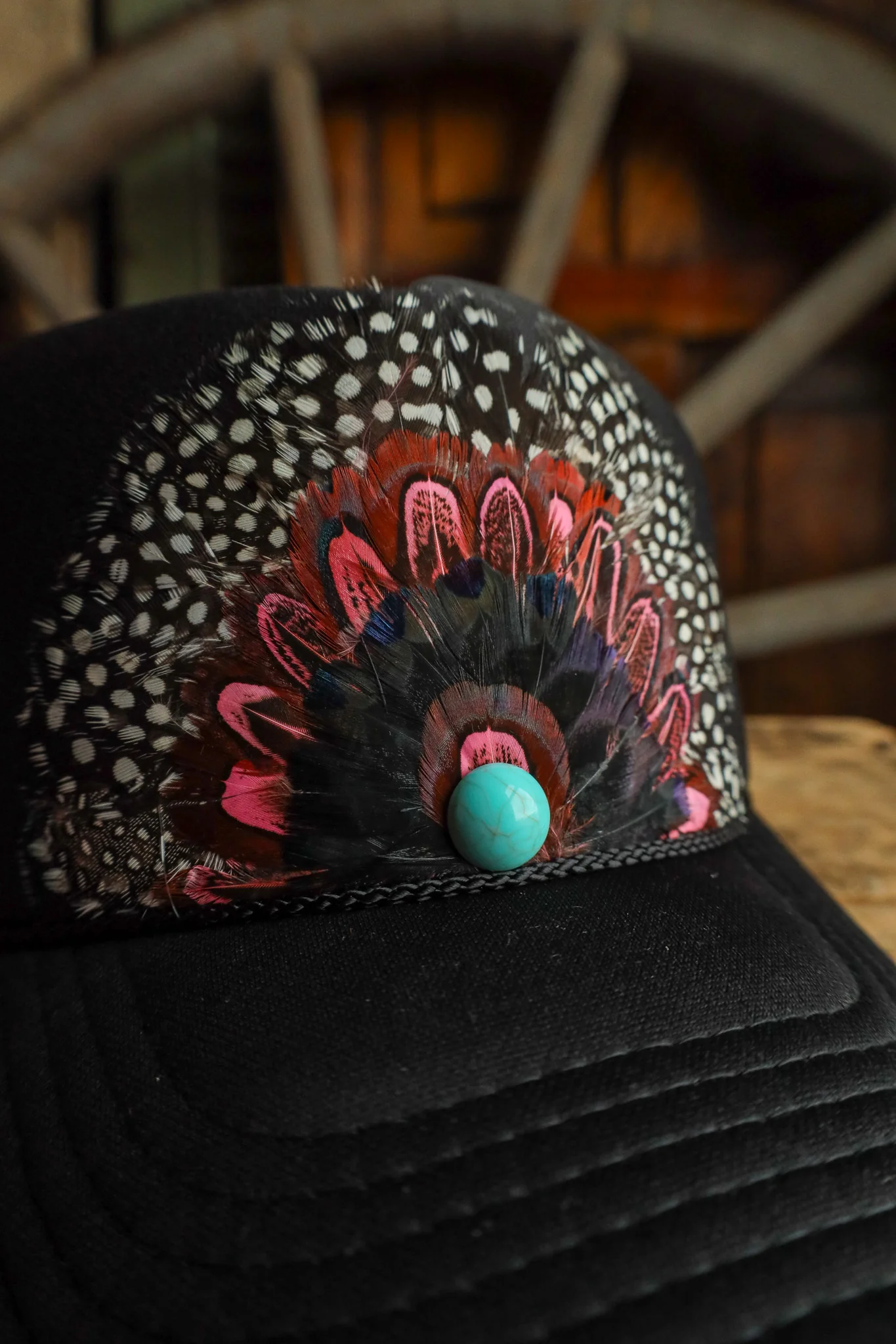Feather Trucker Cap- Black - Image 3
