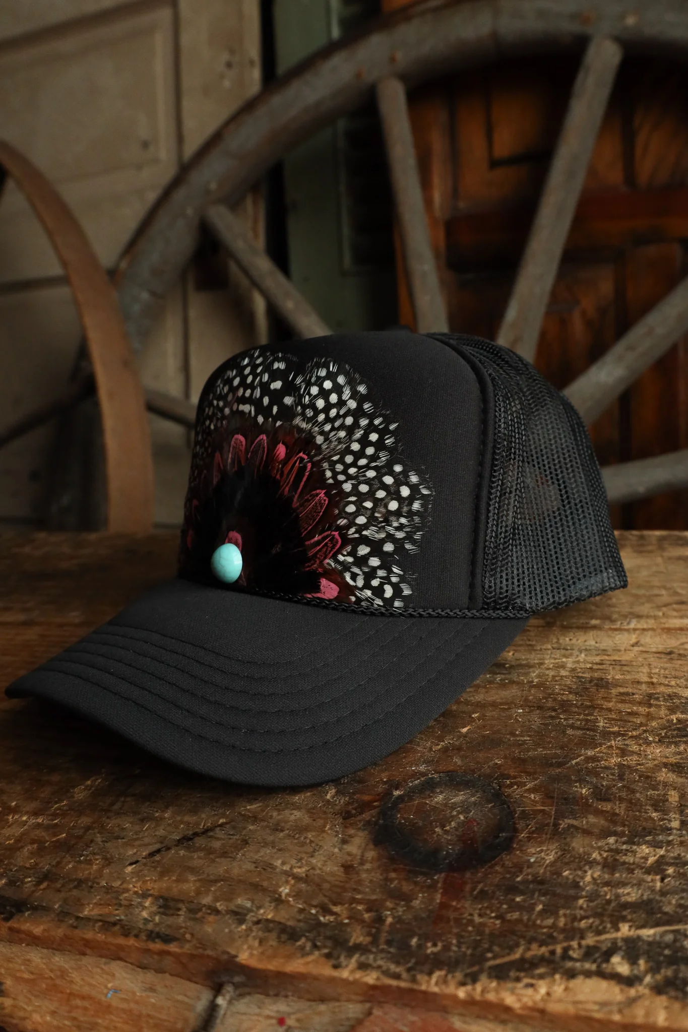 Feather Trucker Cap- Black - Image 4