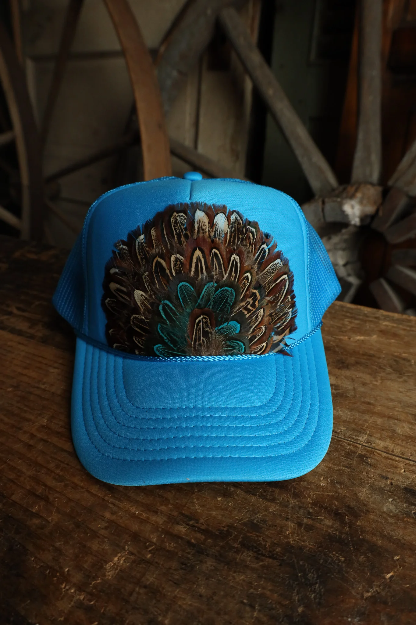 Feather Trucker Cap- Bright Blue - Image 3