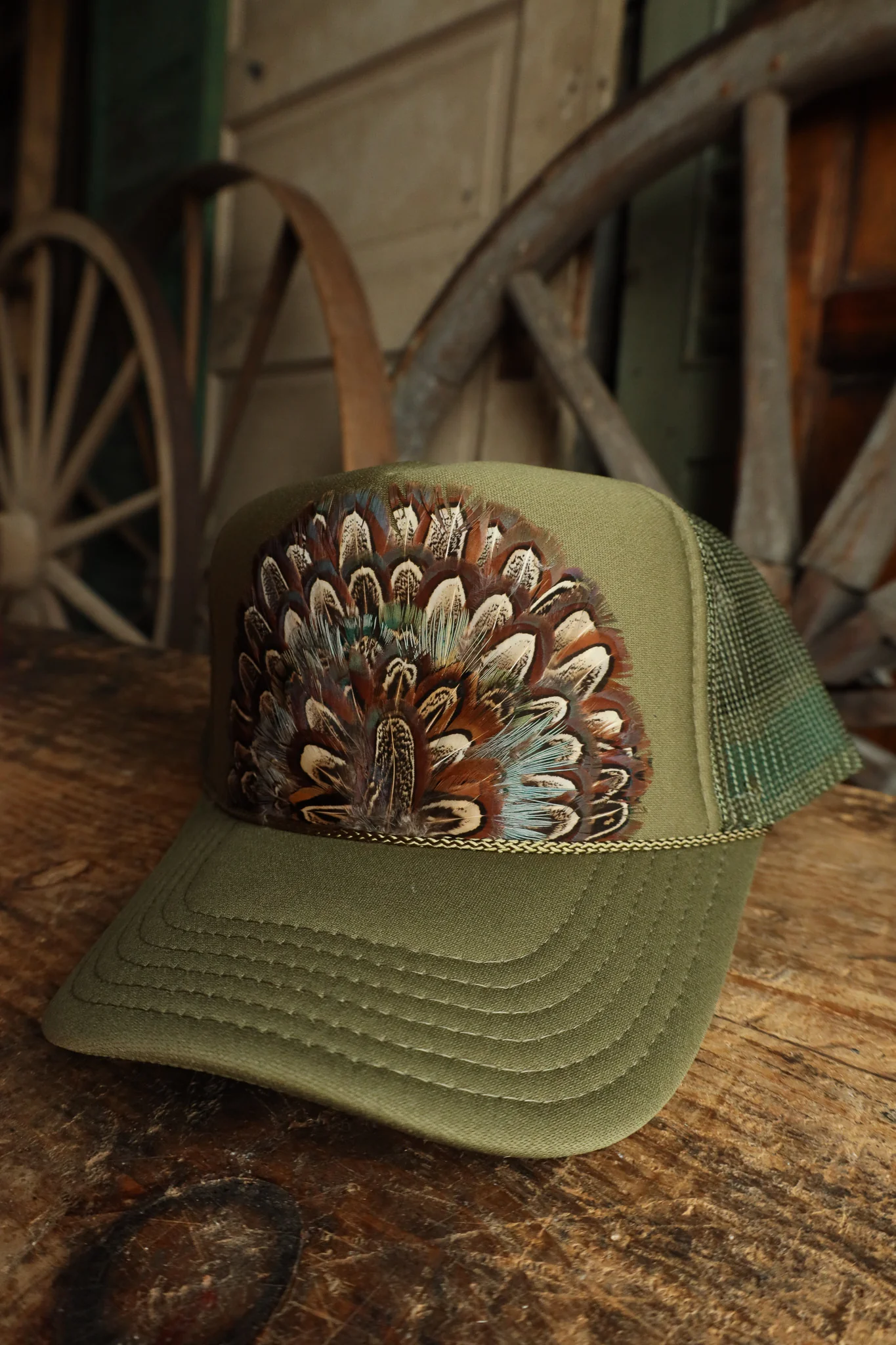 Feather Trucker Cap- Green - Image 4