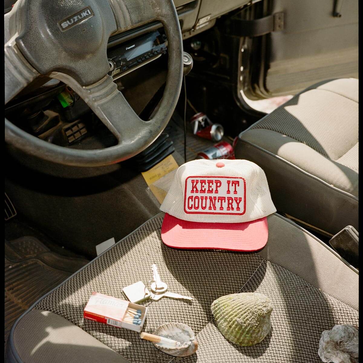 Seager Keep It Country All-Mesh Trucker Snapback Cream/Red - Image 3