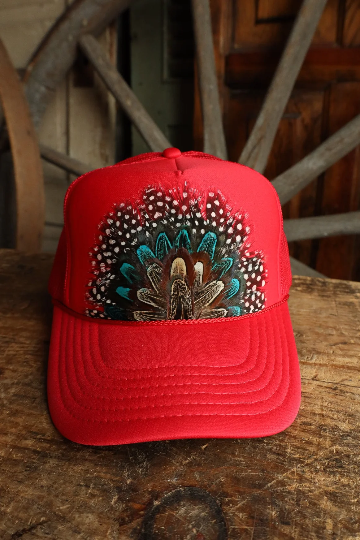 Feather Trucker Cap- Red