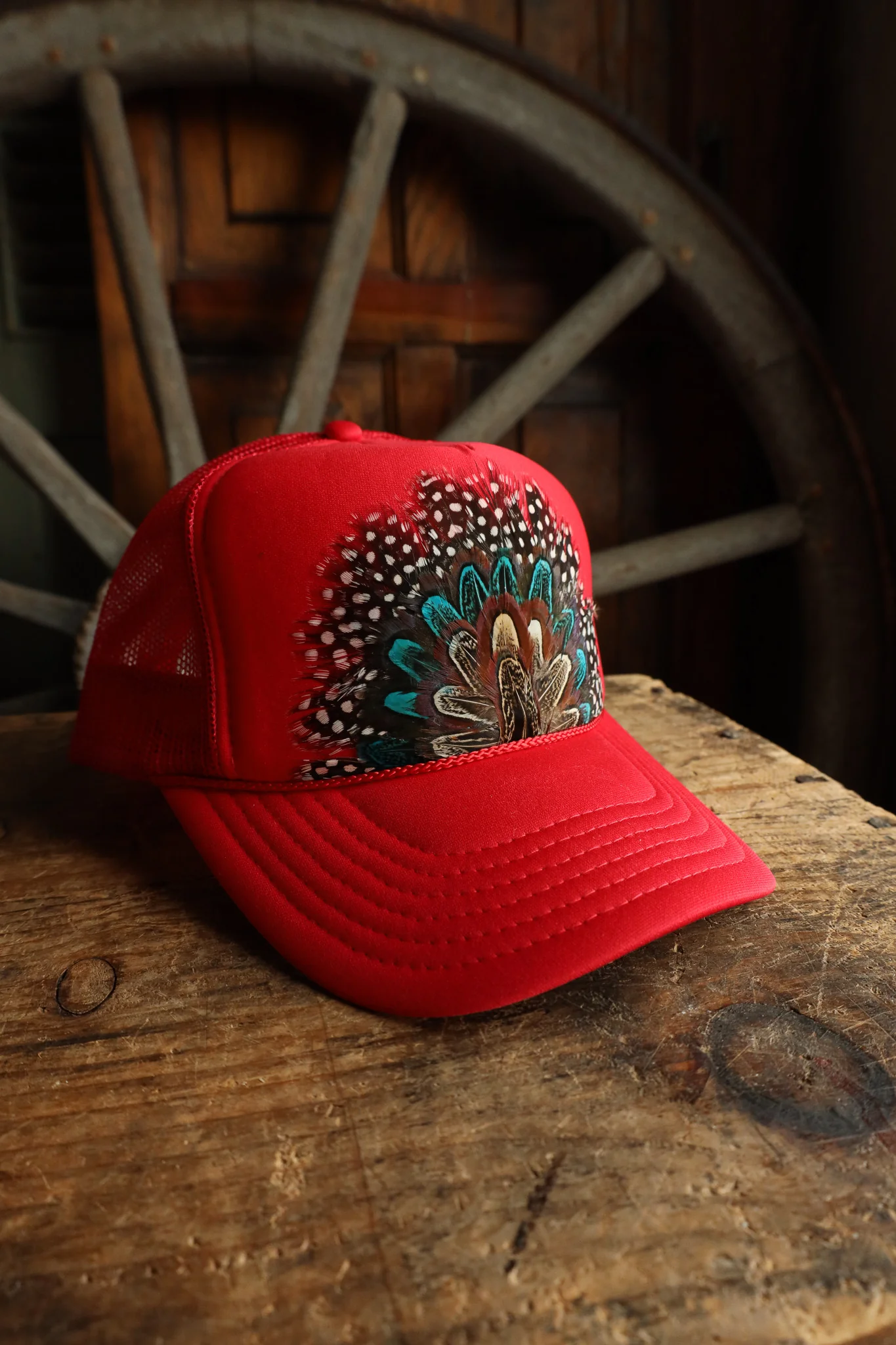 Feather Trucker Cap- Red - Image 2