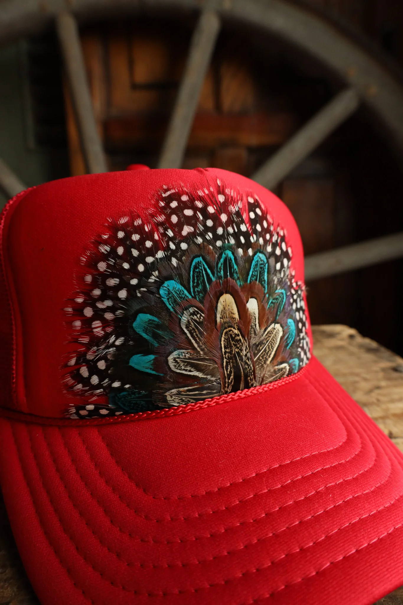 Feather Trucker Cap- Red - Image 3