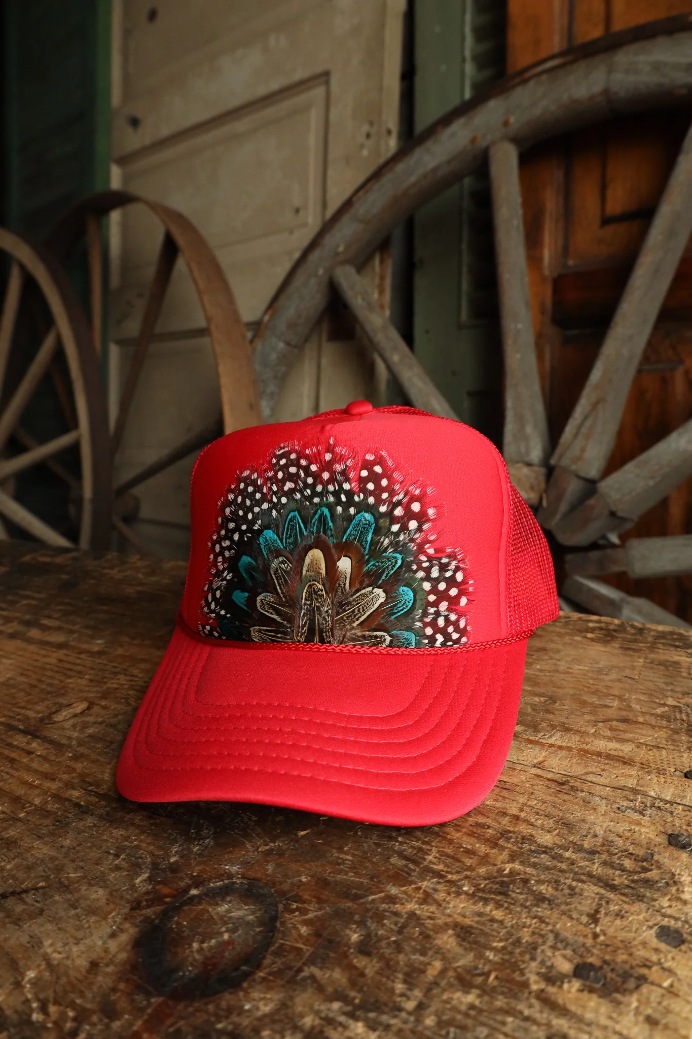 Feather Trucker Cap- Red - Image 4