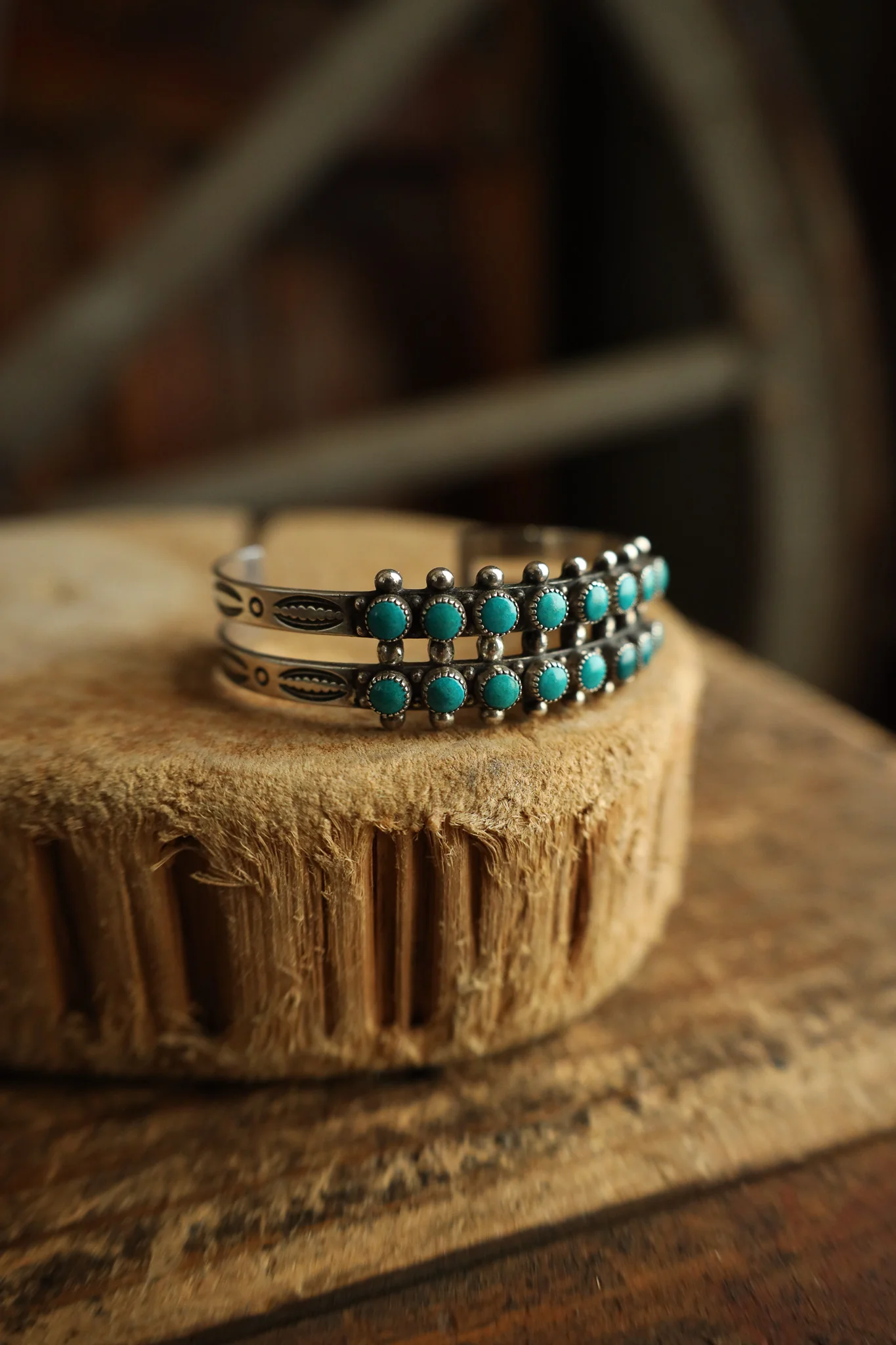 2 Rows 8 Turquoise Dots Cuff - Image 2