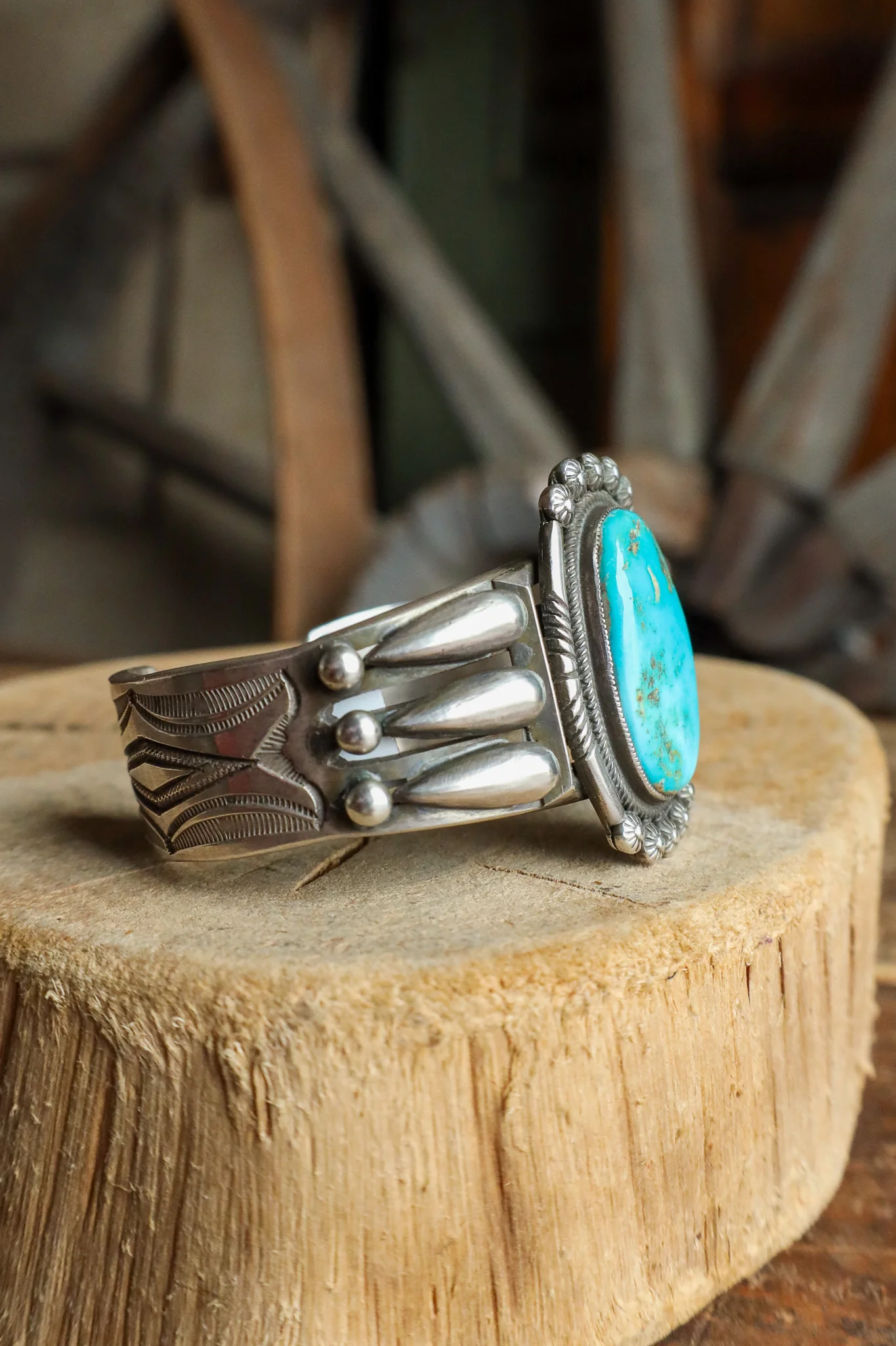 Blue Gem Turquoise Stamped Shank Cuff - Image 6