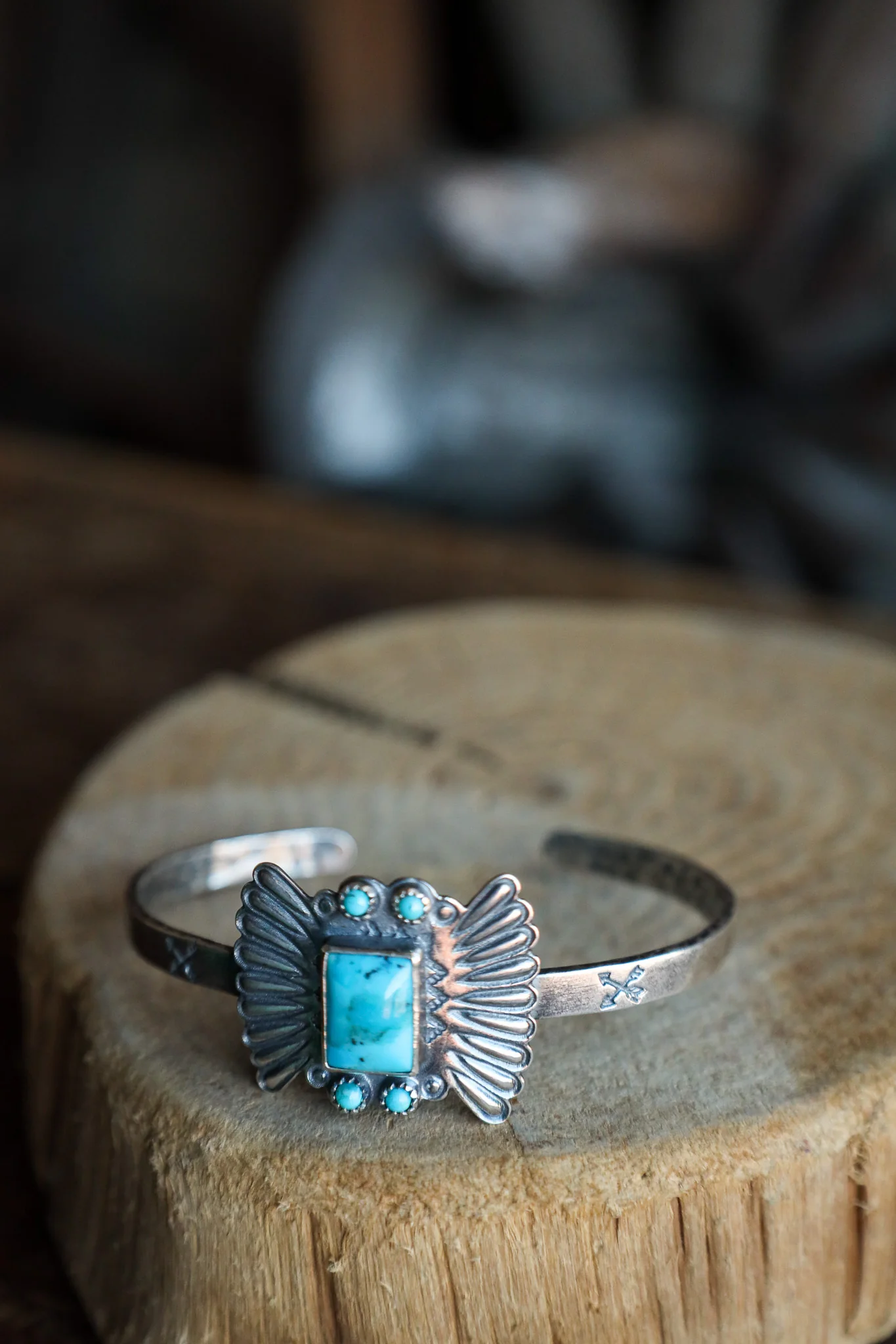 Peyote Bird Butterfly Concho With Turquoise Cuff - Image 3