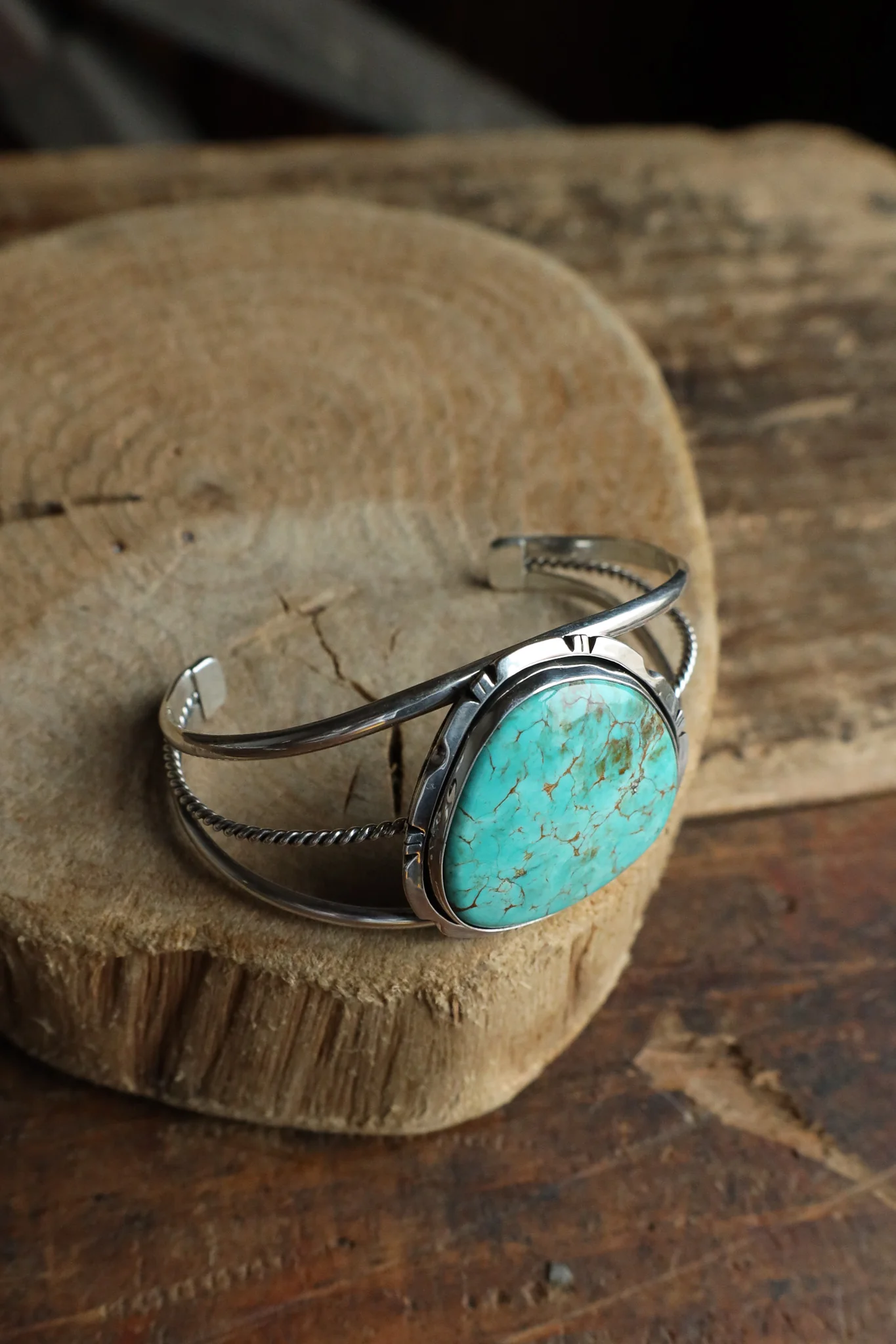 Large Tyrone Turquoise Open Band Cuff - Image 5