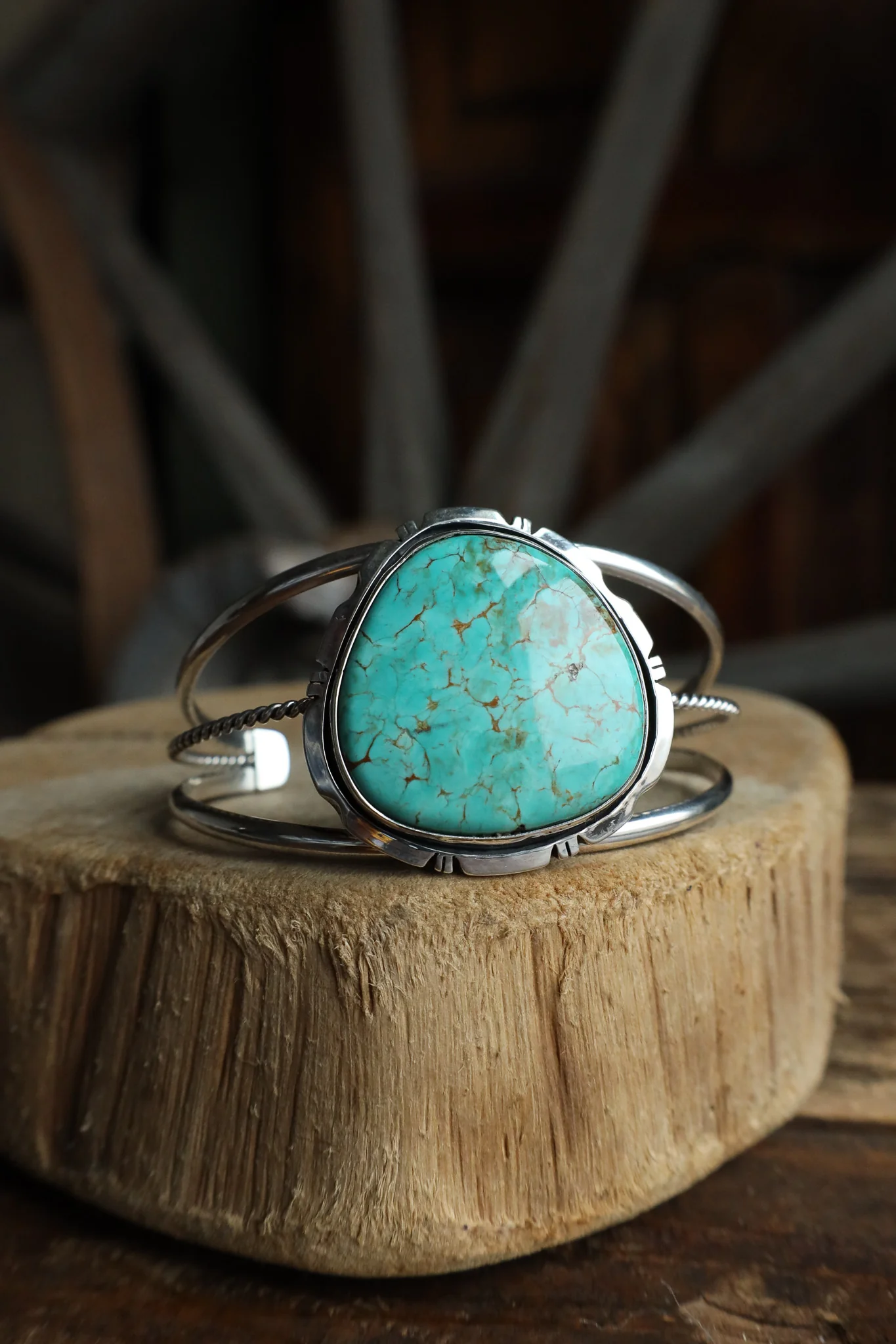 Large Tyrone Turquoise Open Band Cuff - Image 6