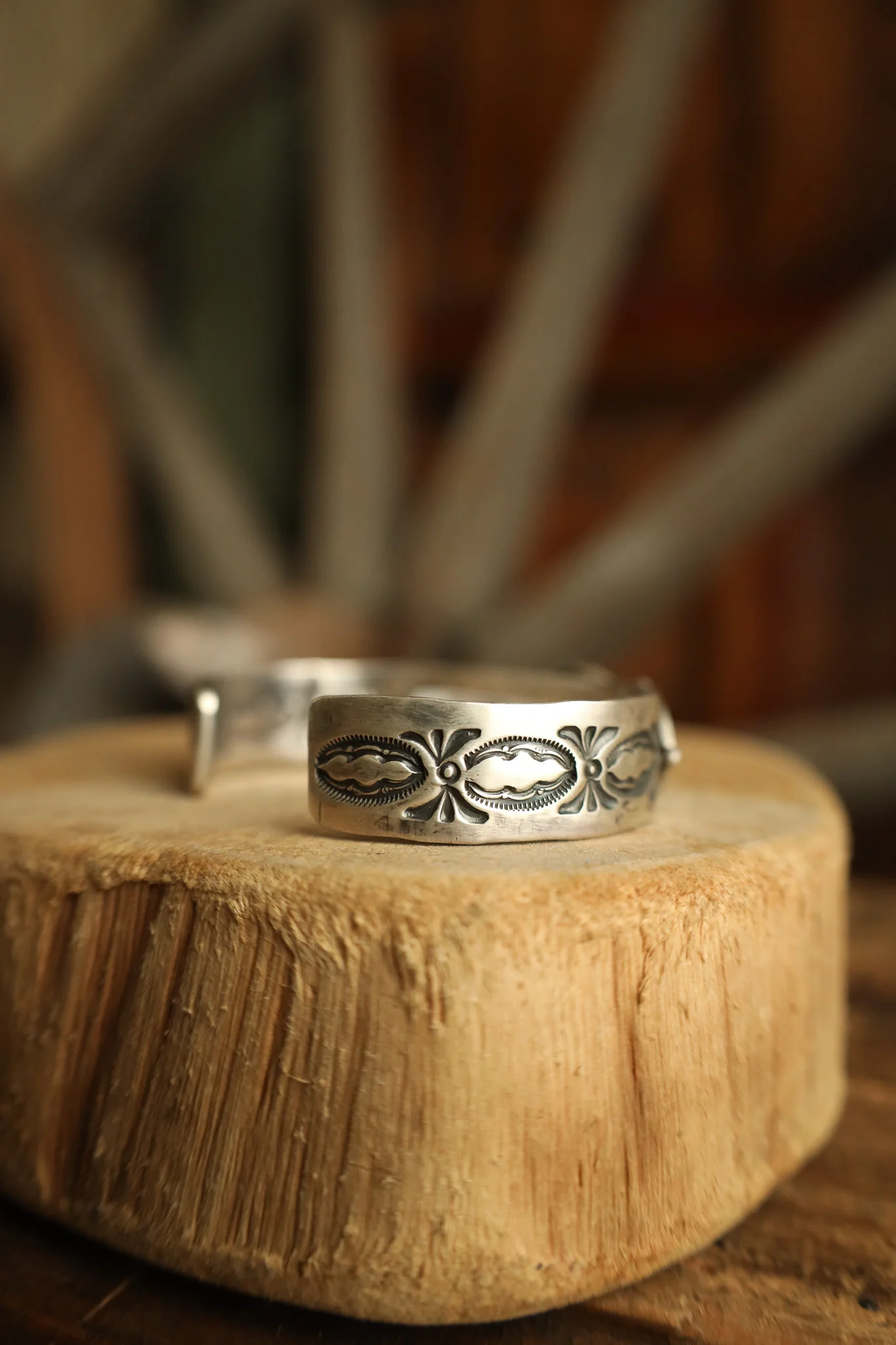 Round Turquoise Mottled With Fancy Band Cuff - Image 7