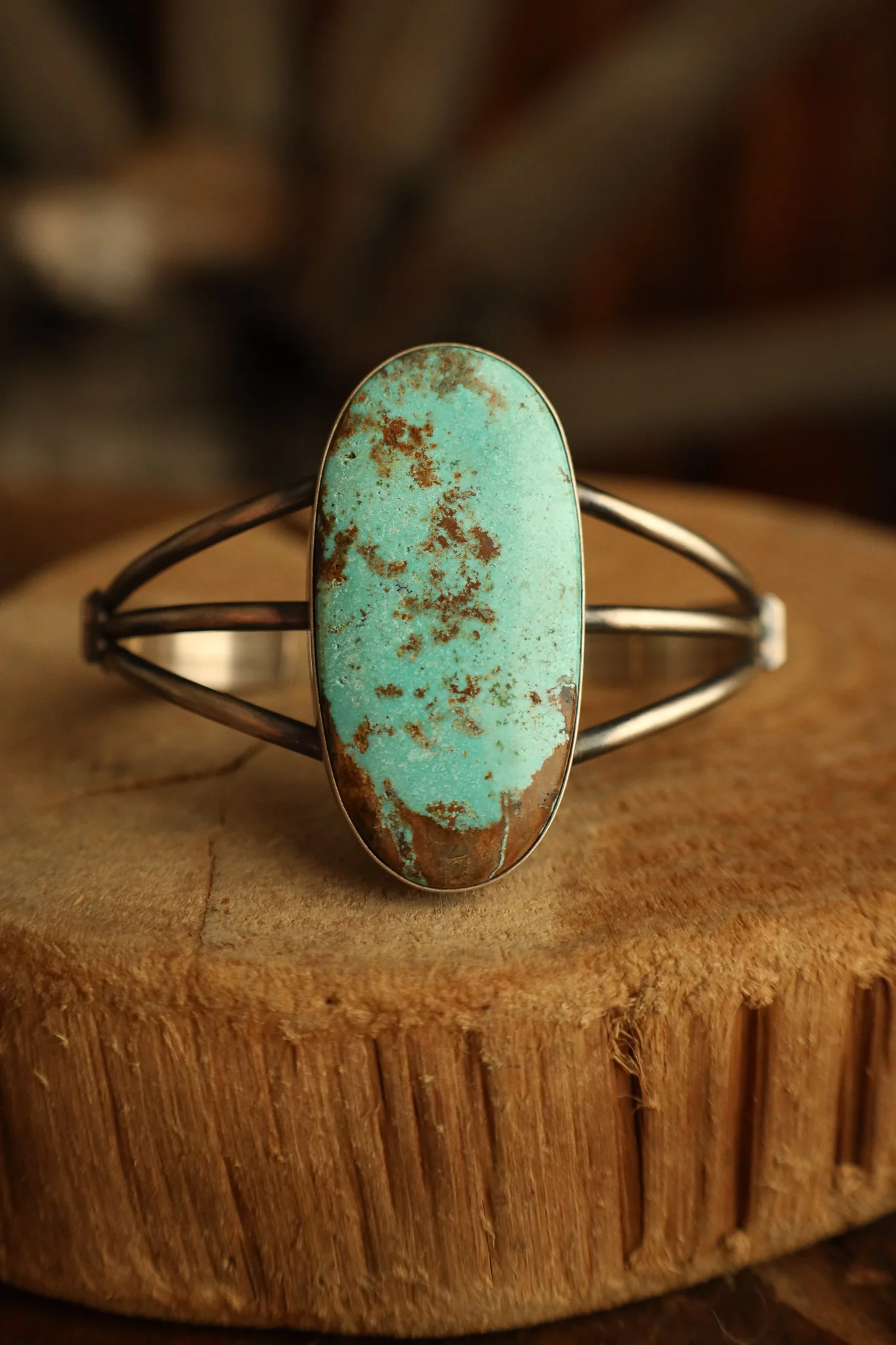 Extra Large Turquoise and Brown Oval Open Band Cuff