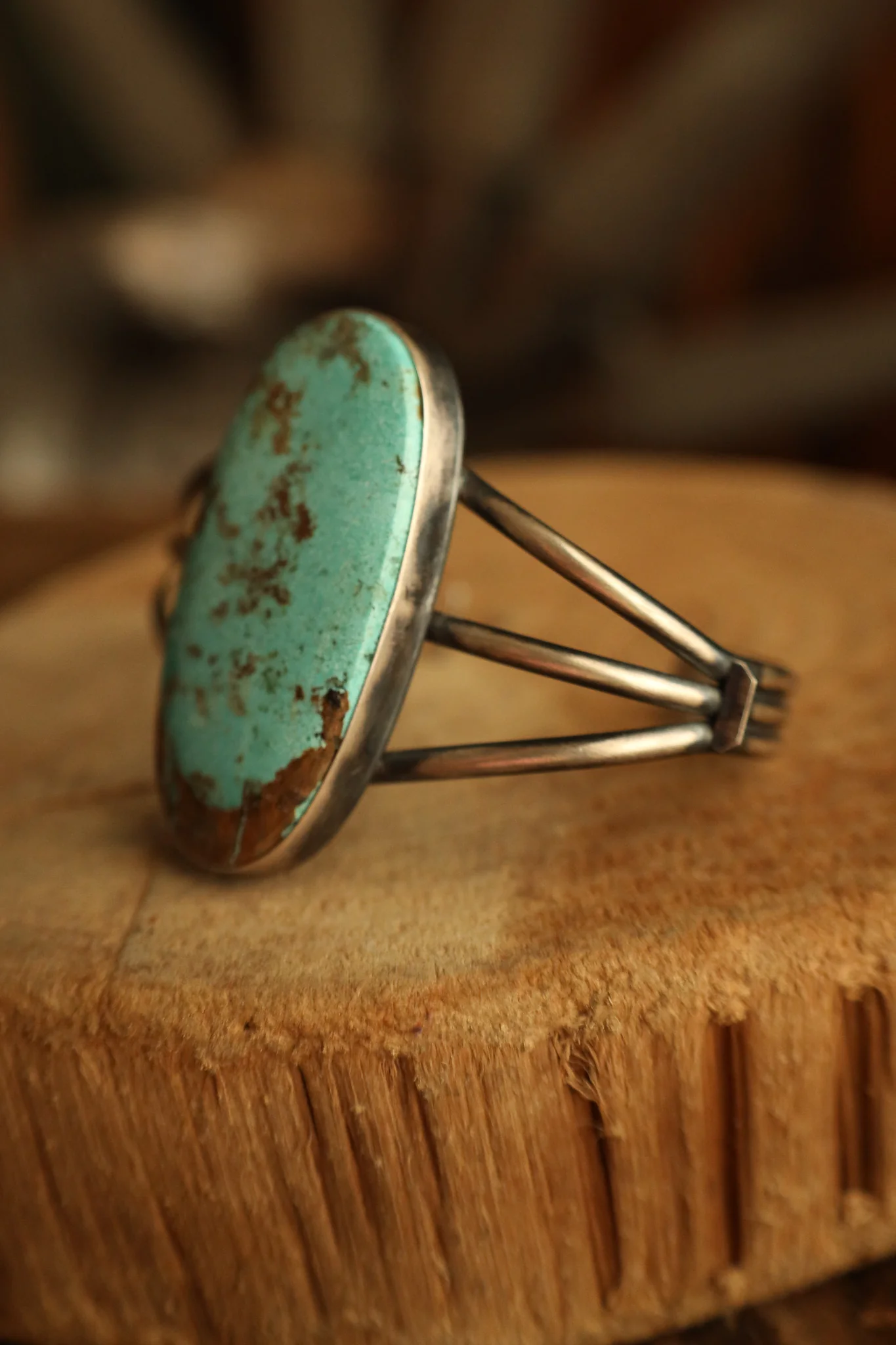 Extra Large Turquoise and Brown Oval Open Band Cuff - Image 3