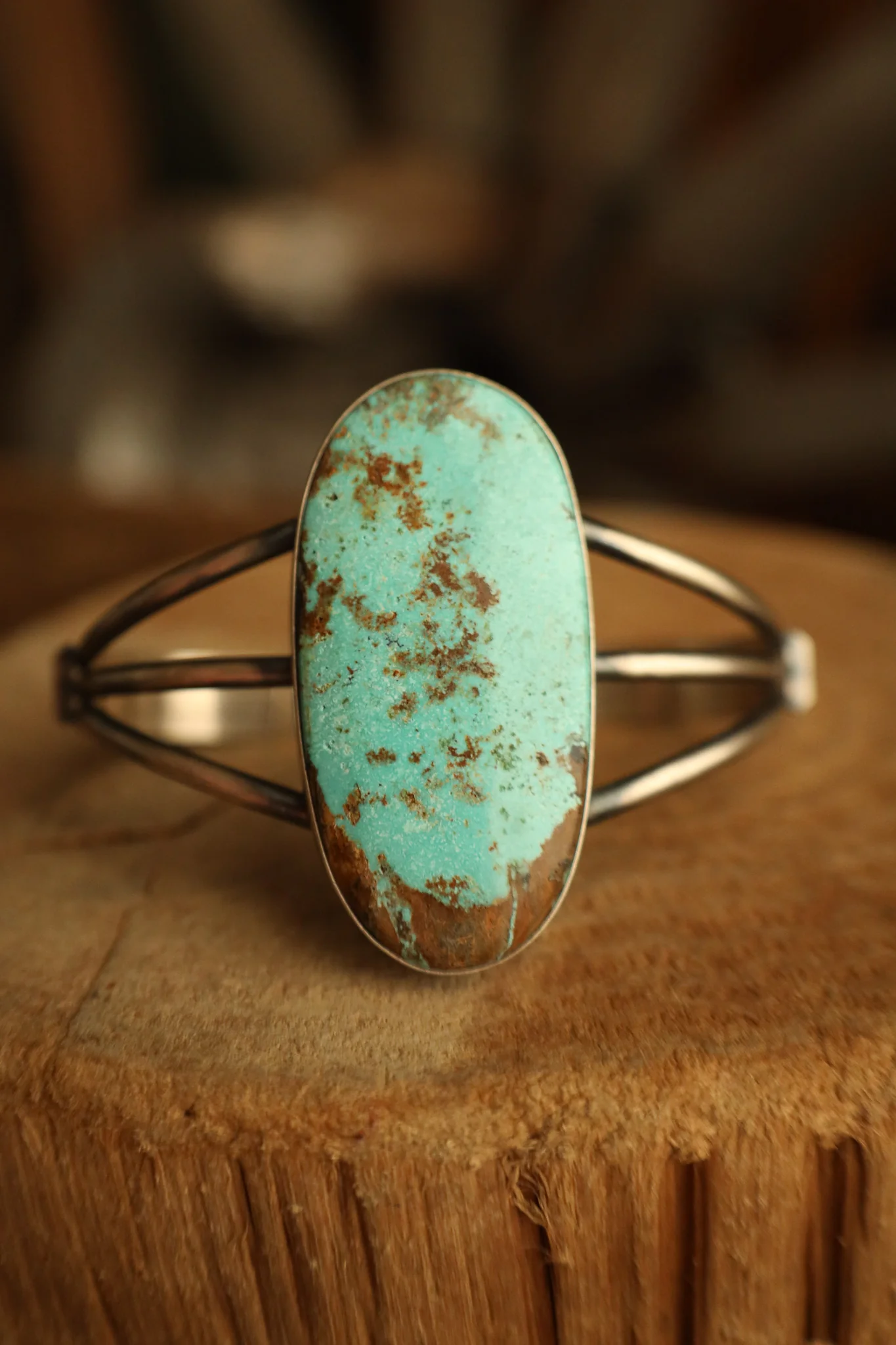 Extra Large Turquoise and Brown Oval Open Band Cuff - Image 4