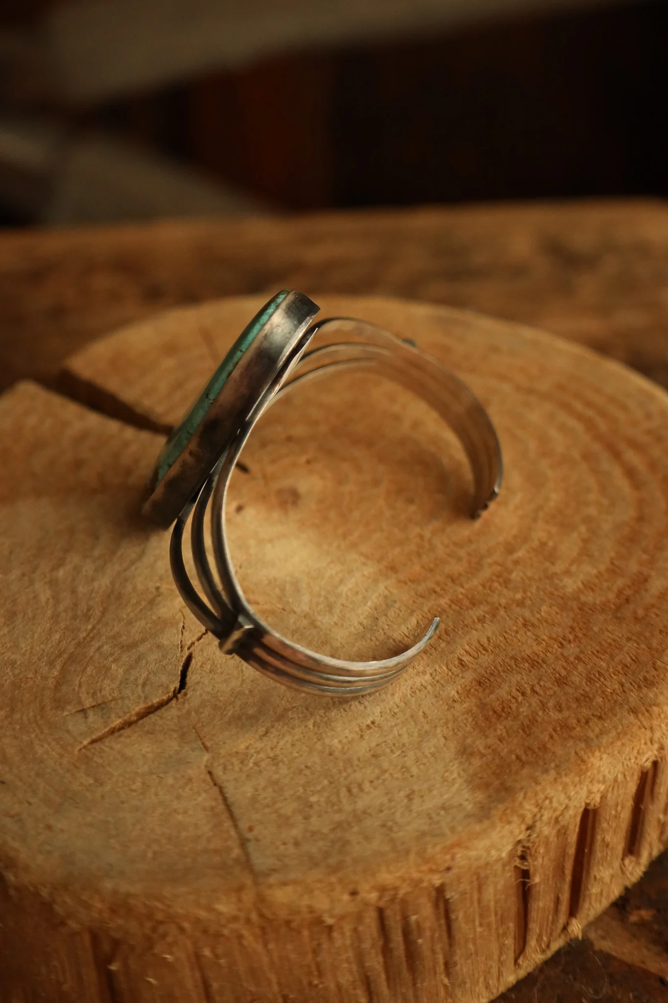 Extra Large Turquoise and Brown Oval Open Band Cuff - Image 5