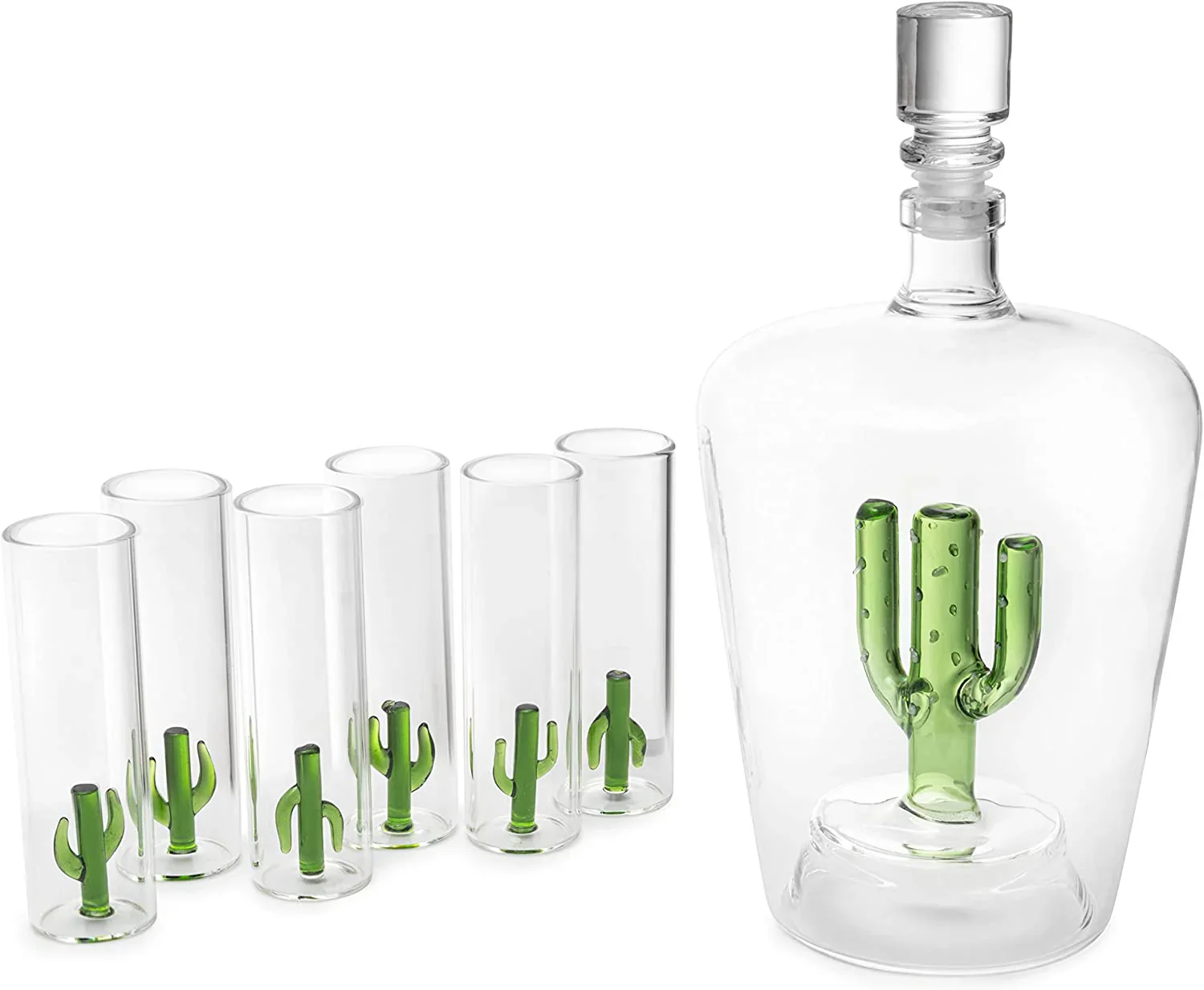 THE WINE SAVANT Tequila Decanter Set with Cactus Decanter and 6 Cactus Shot Glasses Set - Image 6