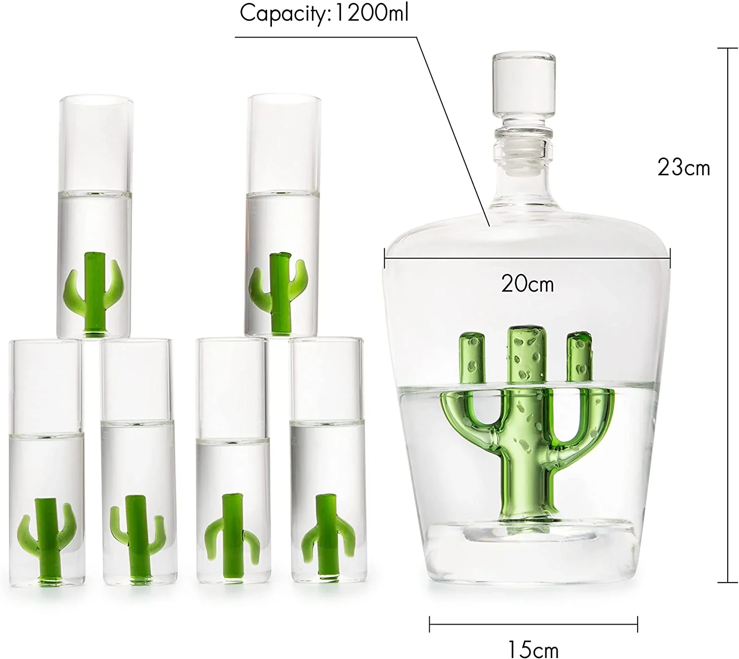 THE WINE SAVANT Tequila Decanter Set with Cactus Decanter and 6 Cactus Shot Glasses Set - Image 7